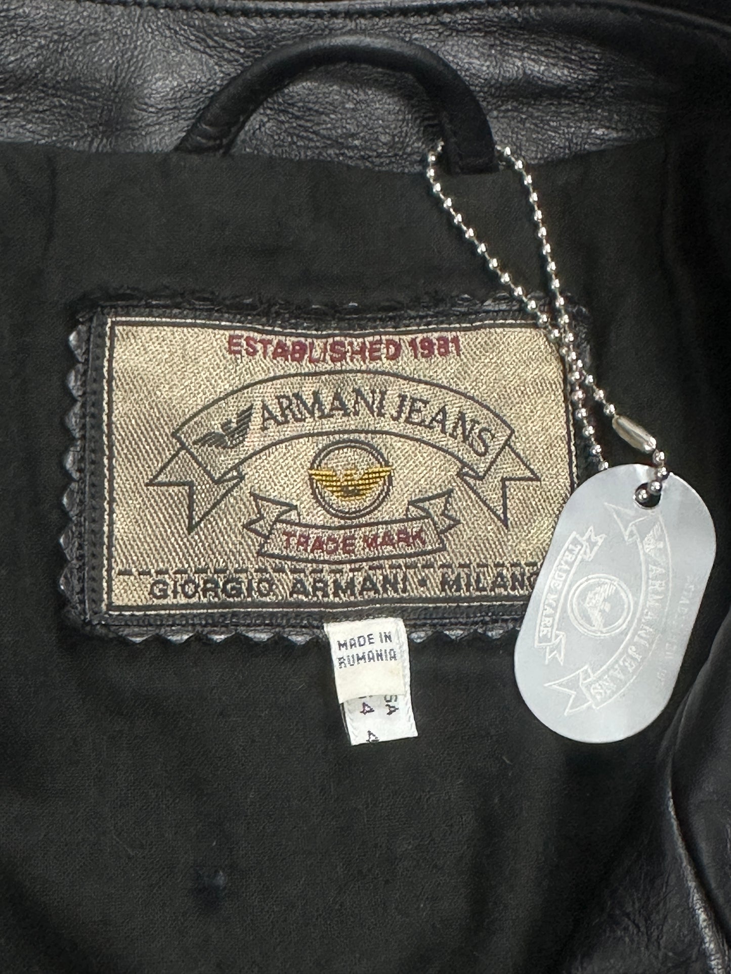 [50] 80s Armani Jeans Leather Jacket