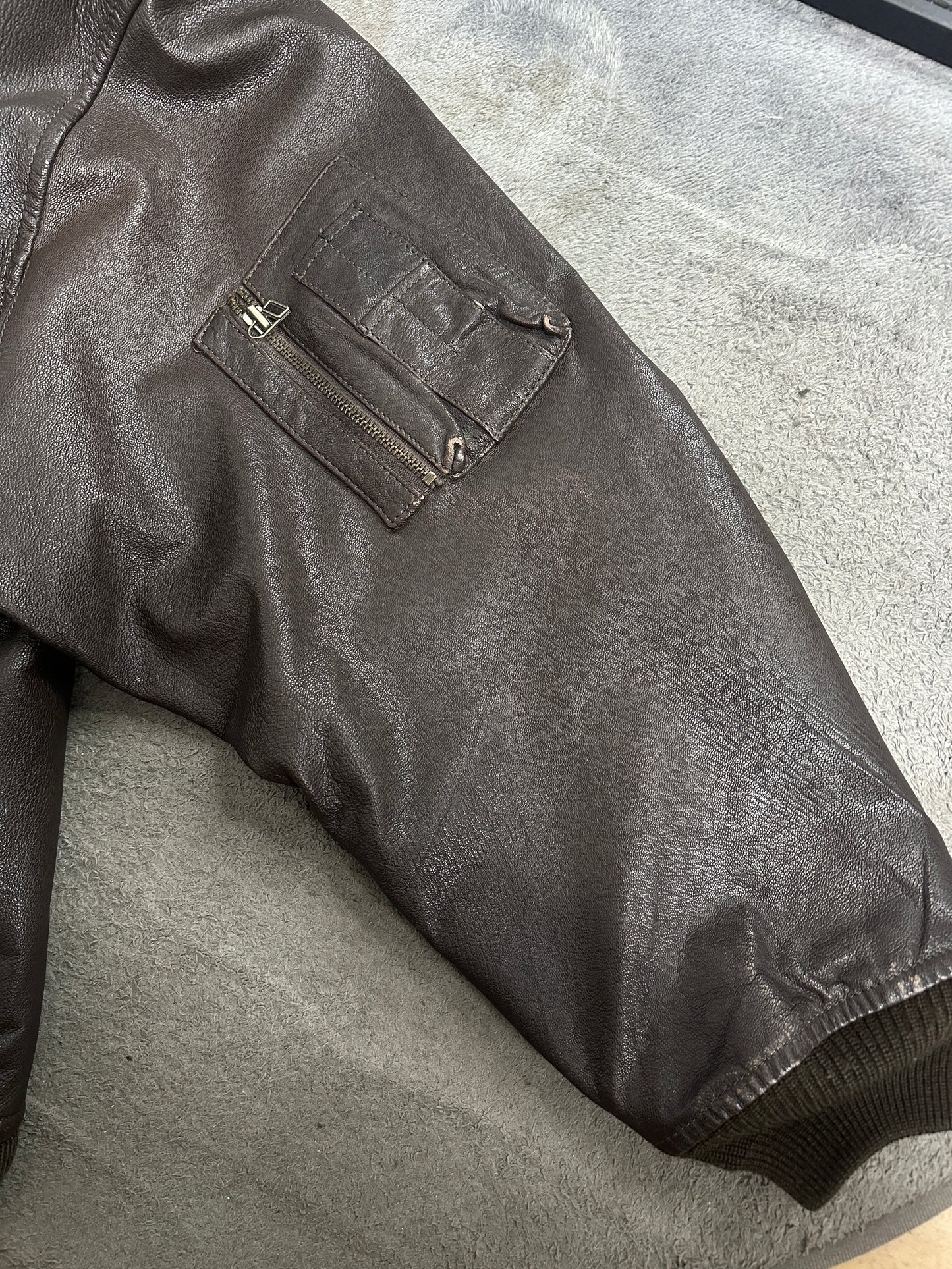 [44] 90s Nautica Brown Leather Bomber Jacket