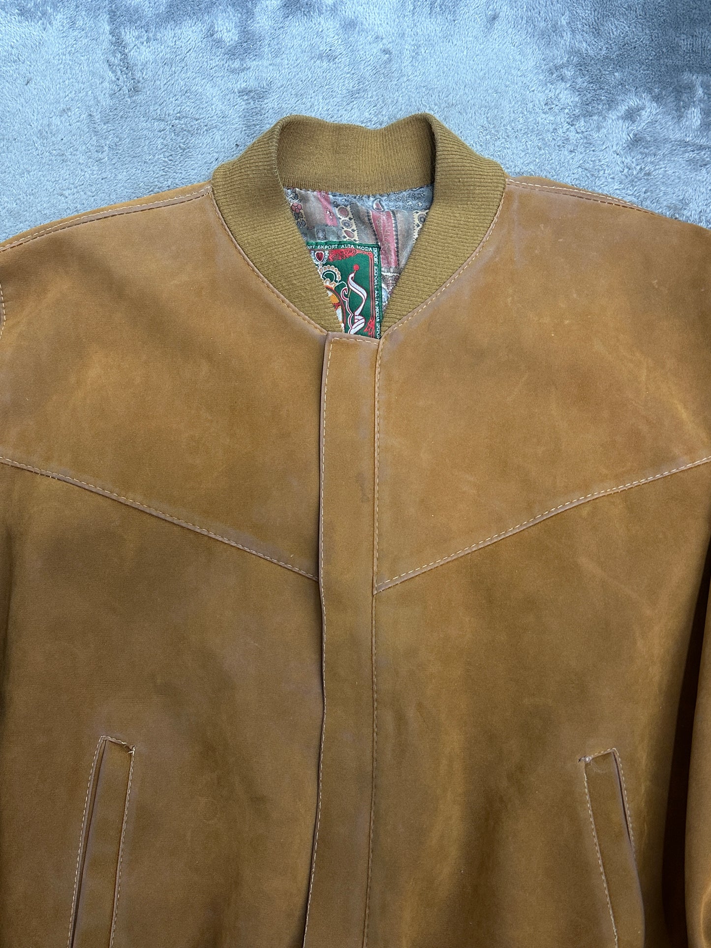 [XXL] 90s Italy Suede Leather Bomber Jacket