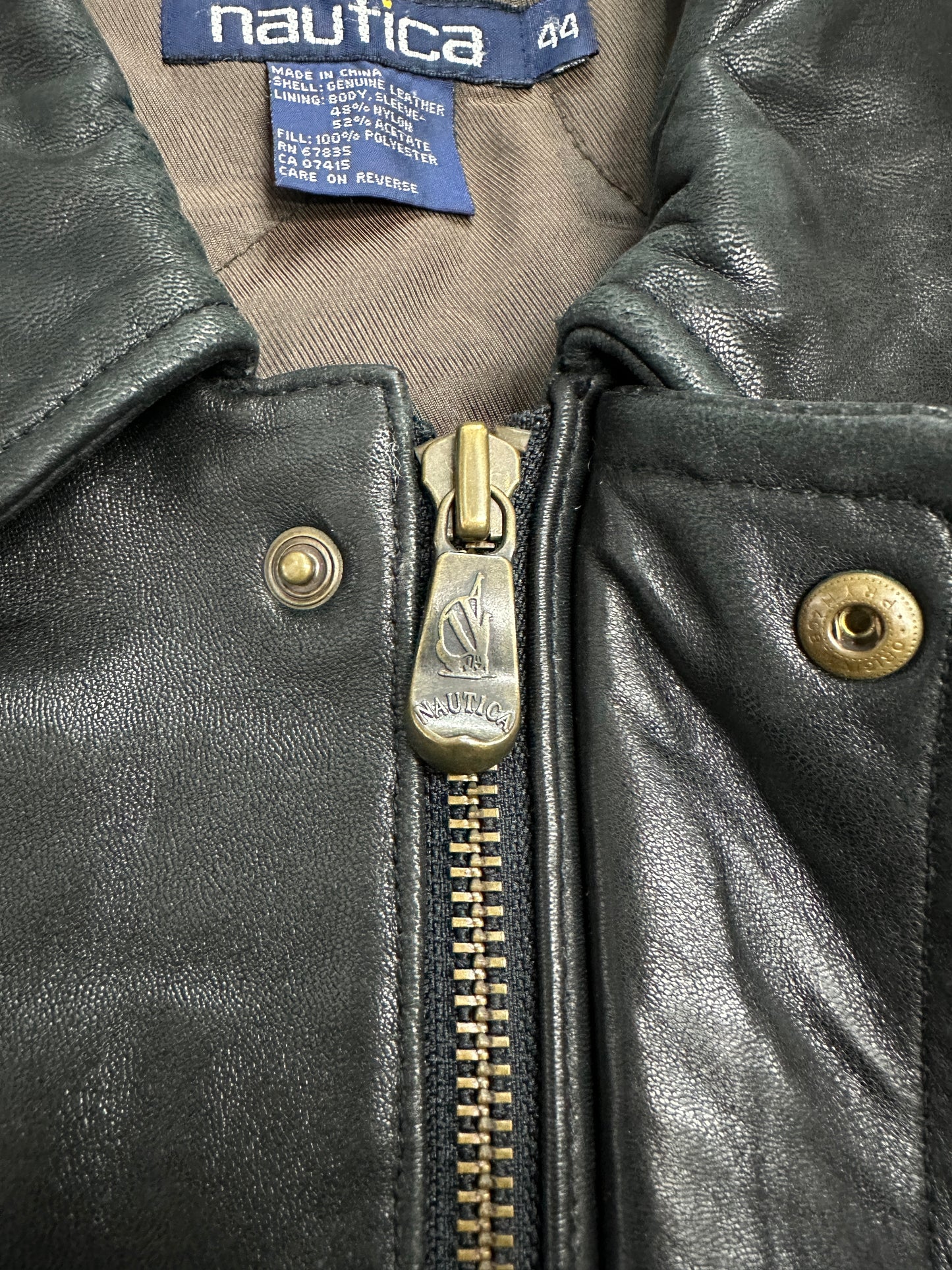 [44] 90s Nautica Leather Bomber Jacket