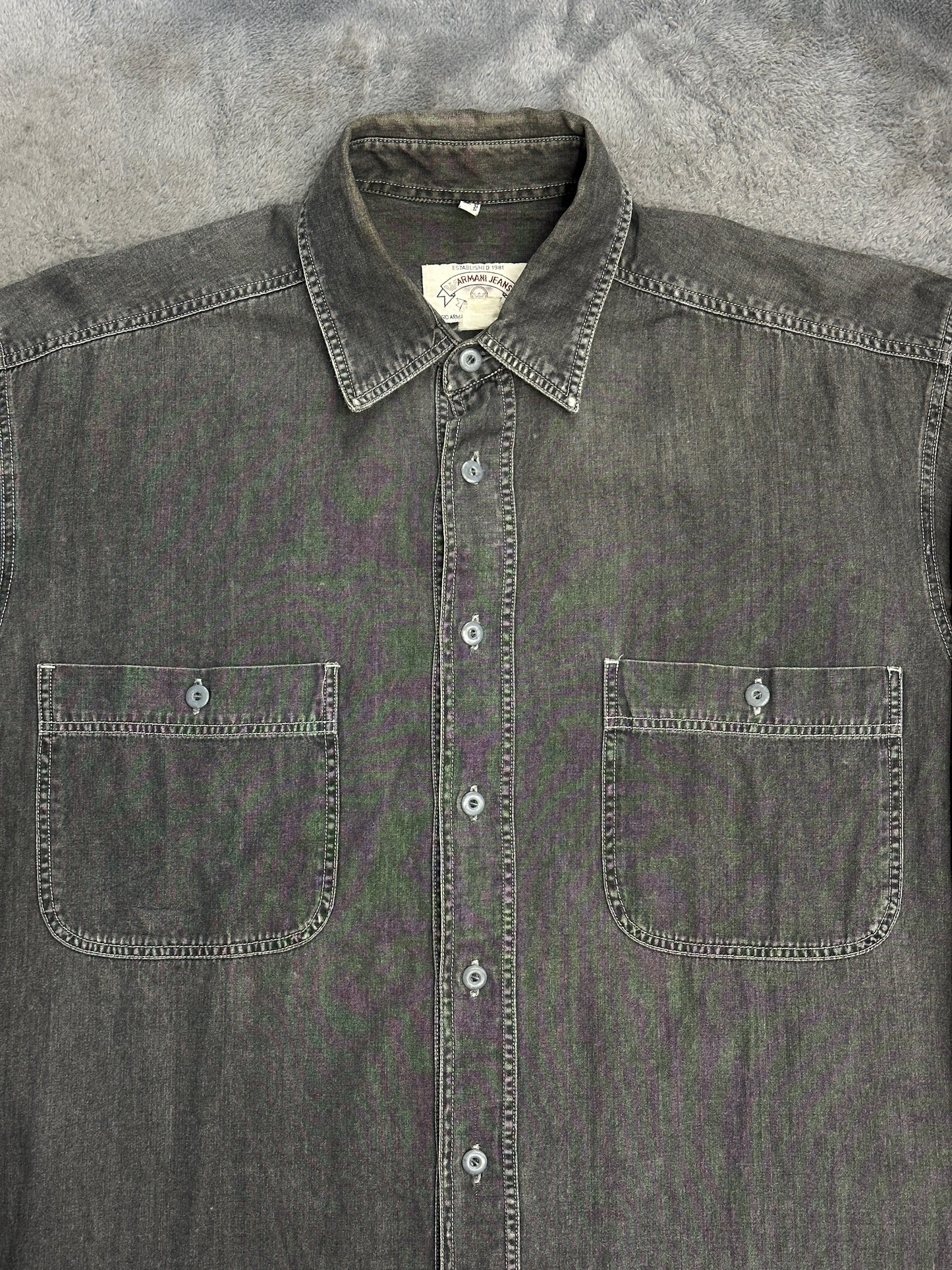 [M] 90s Armani Jeans Black Denim Shirt
