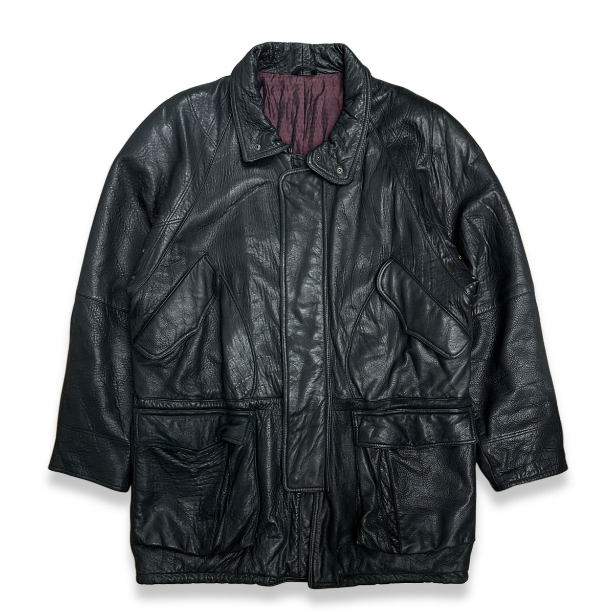 [54] 80s HUGO BOSS High Neck Leather Coat