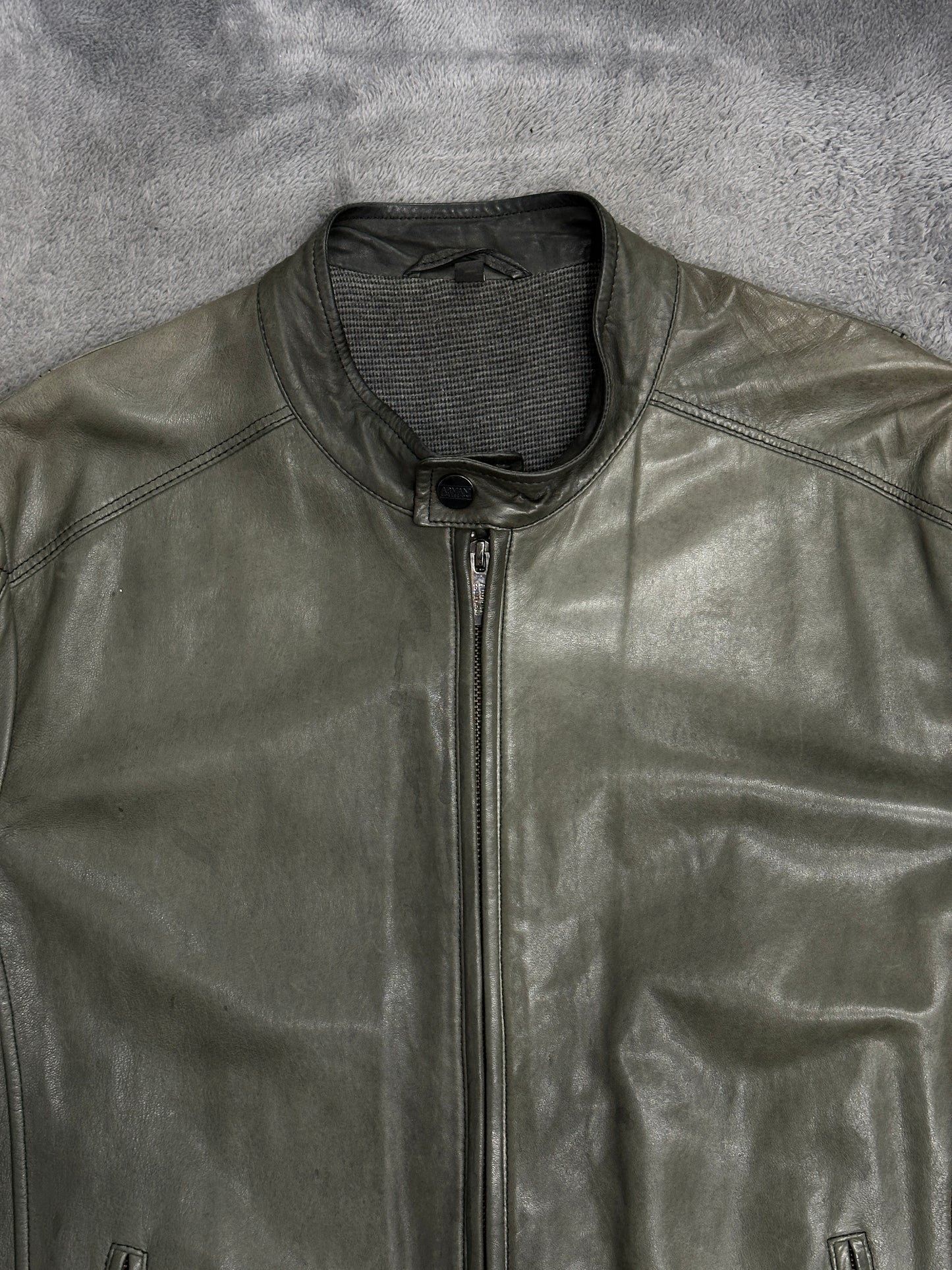 [52] ARMANI COLLEZIONI Lamb Skin Leather Jacket