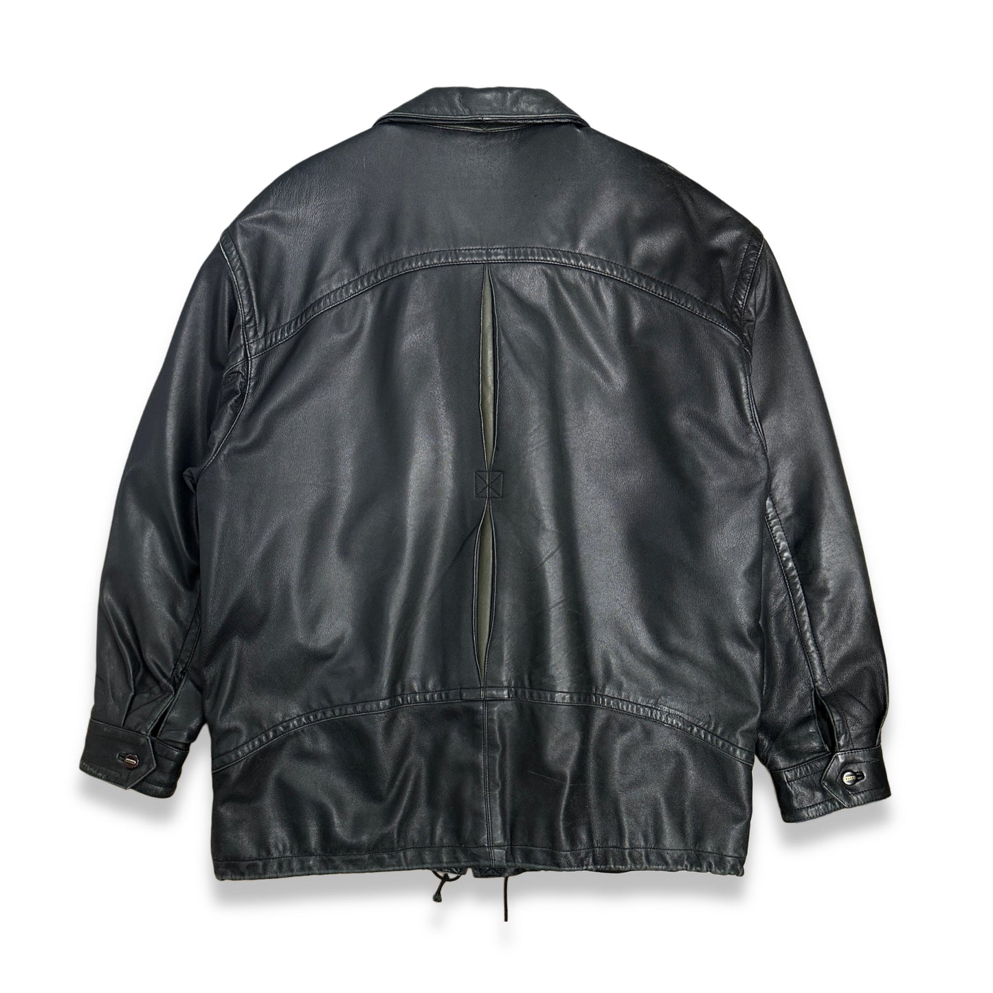 [54] 80s HUGO BOSS Leather Car Coat