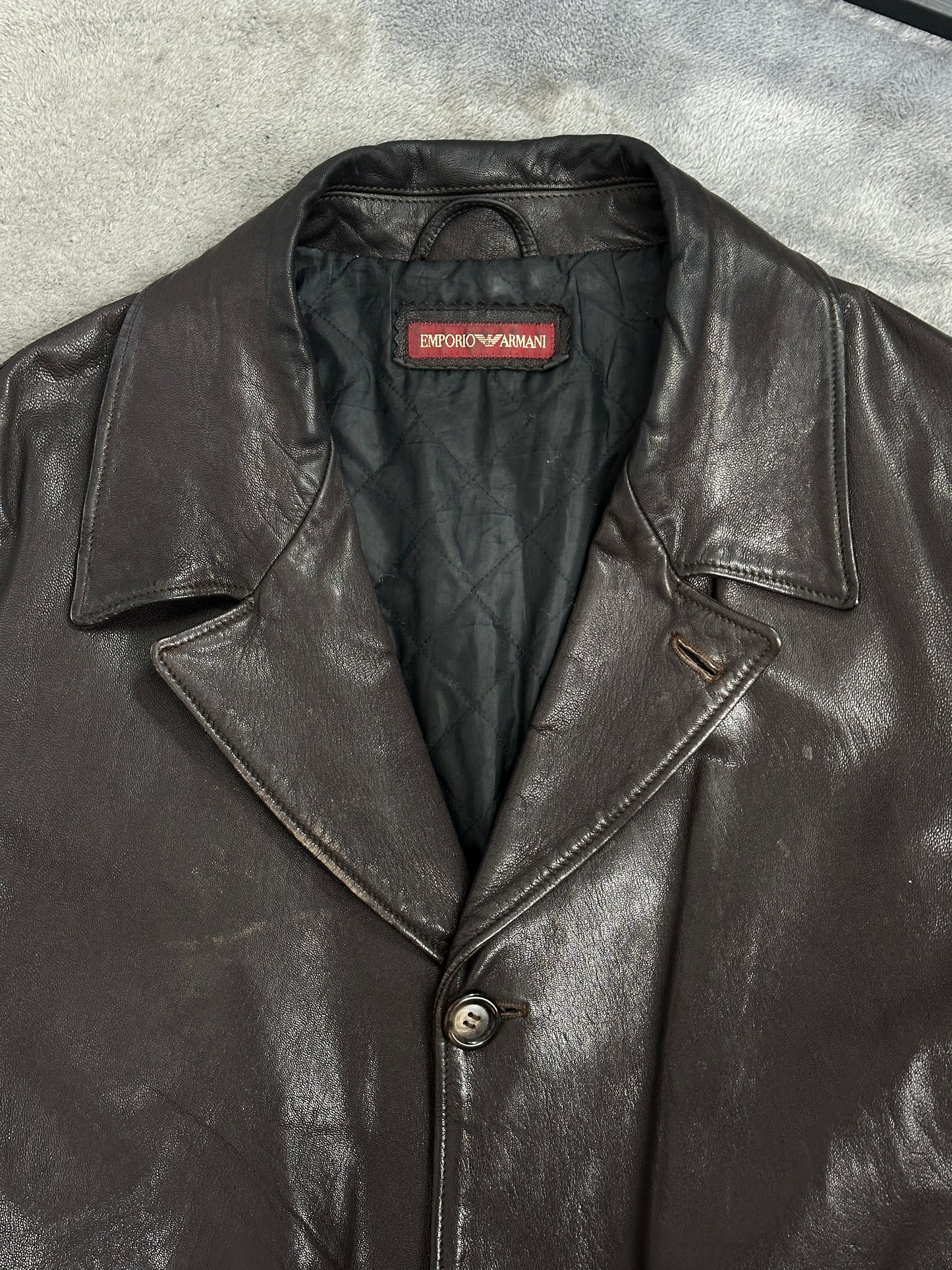 [L] 90s Emporio Armani Double Breast Leather Jacket