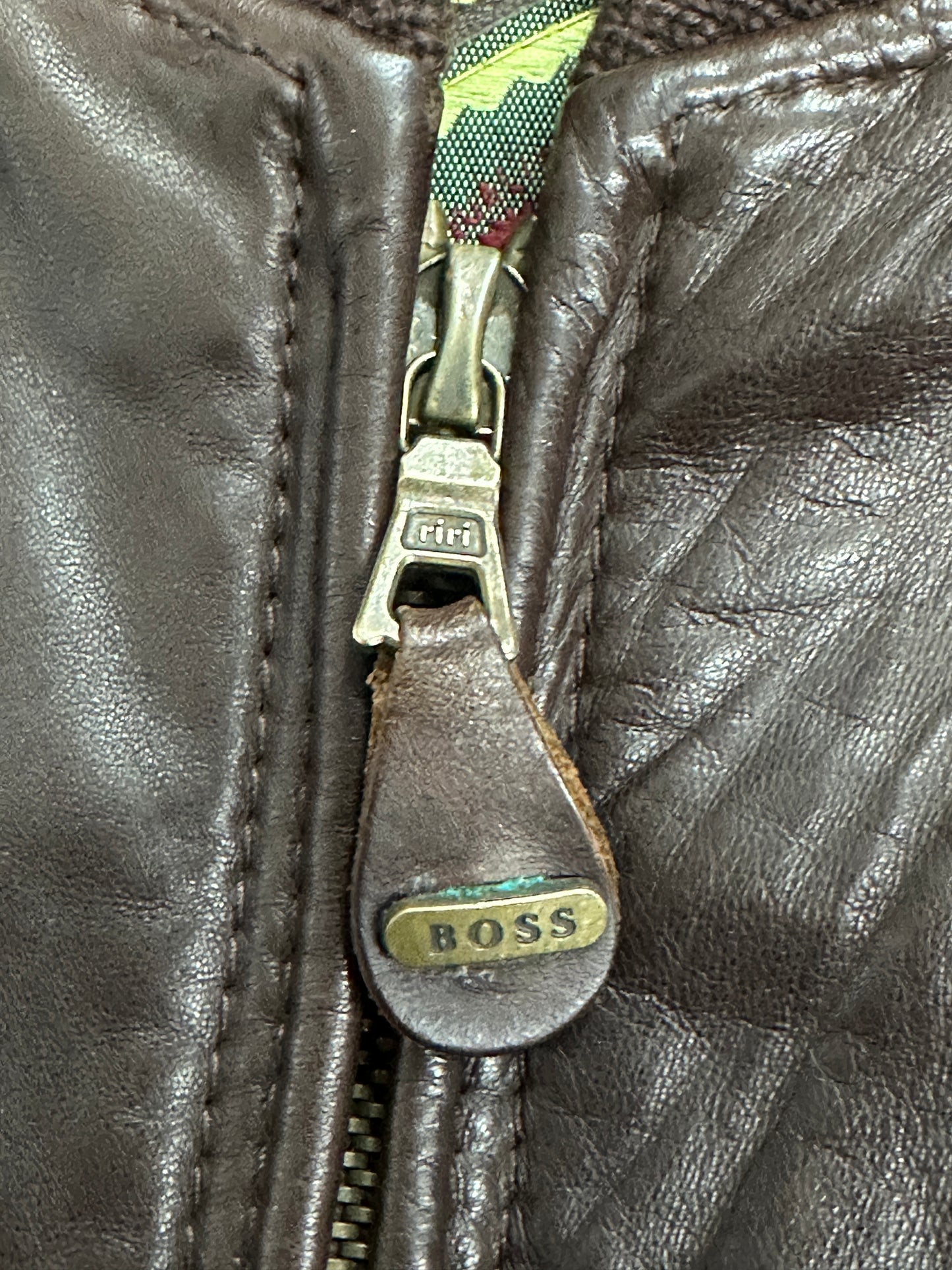 [50] 80s HUGO BOSS Brown Leather Bomber Jacket
