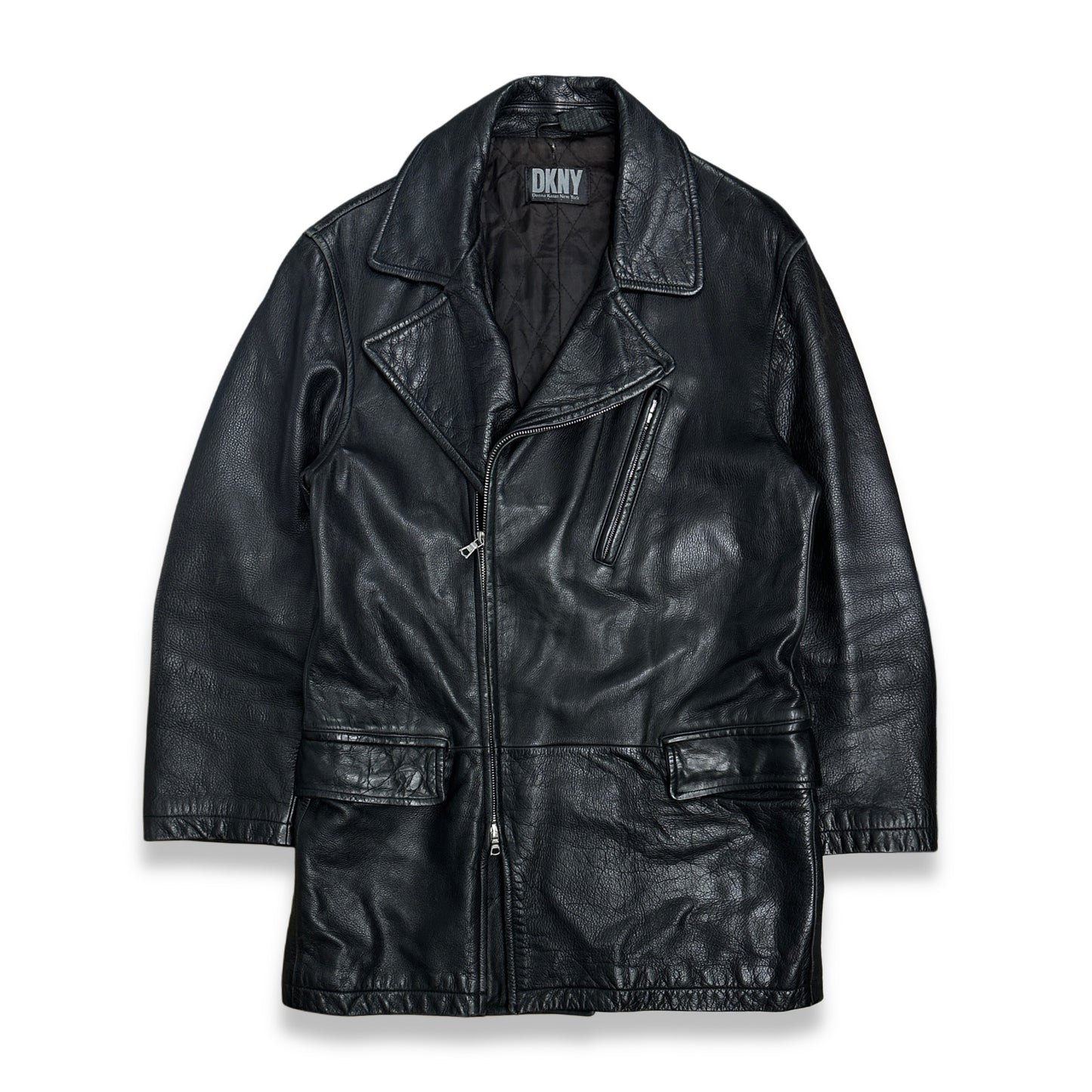 [M] 90s DKNY Leather Car Coat