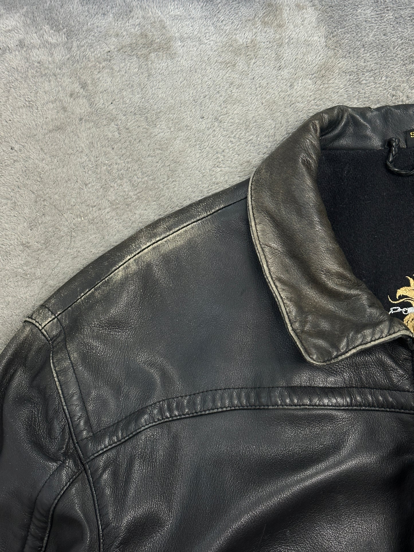 [54] 80s HUGO BOSS Leather Car Coat