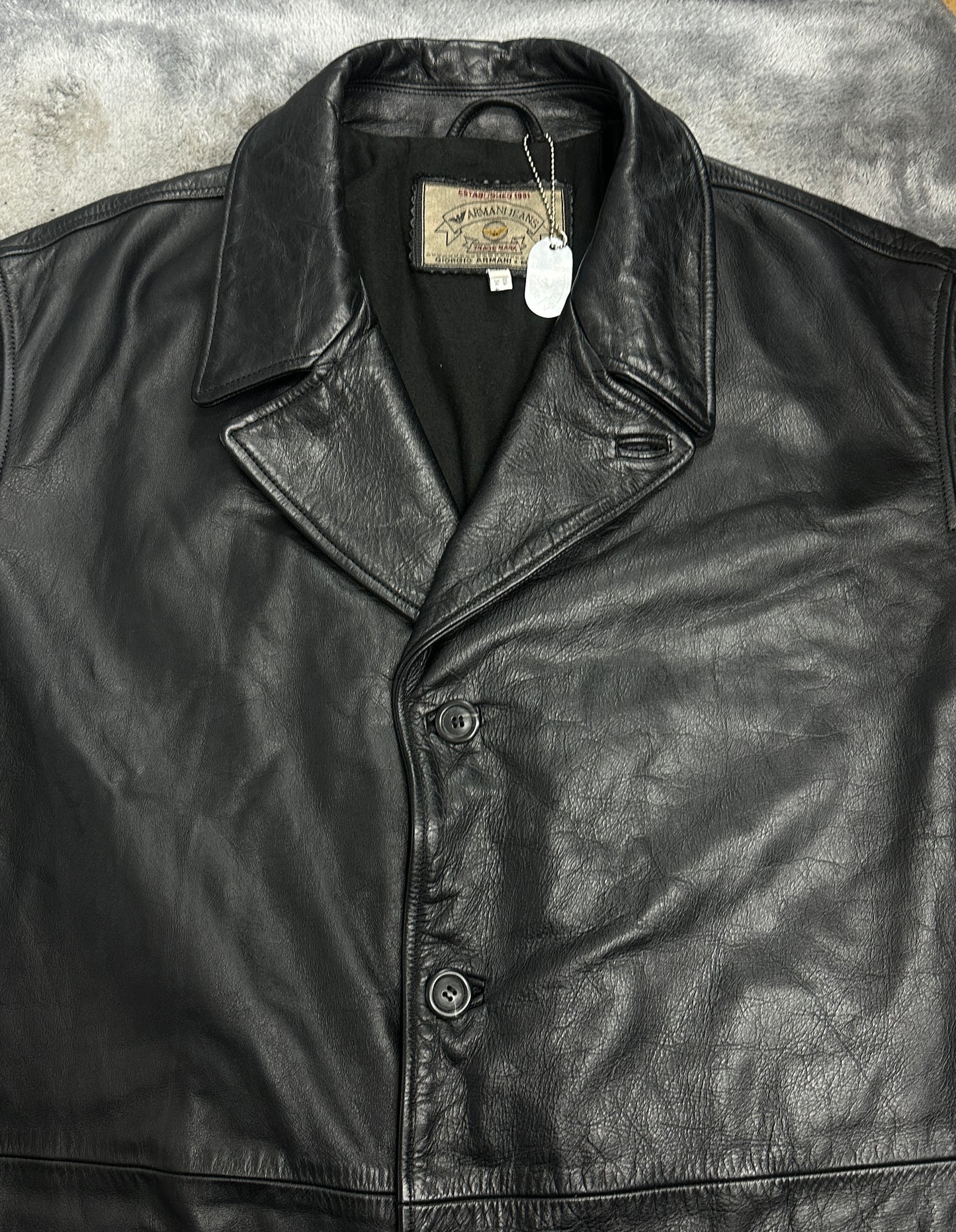 [50] 80s Armani Jeans Leather Jacket