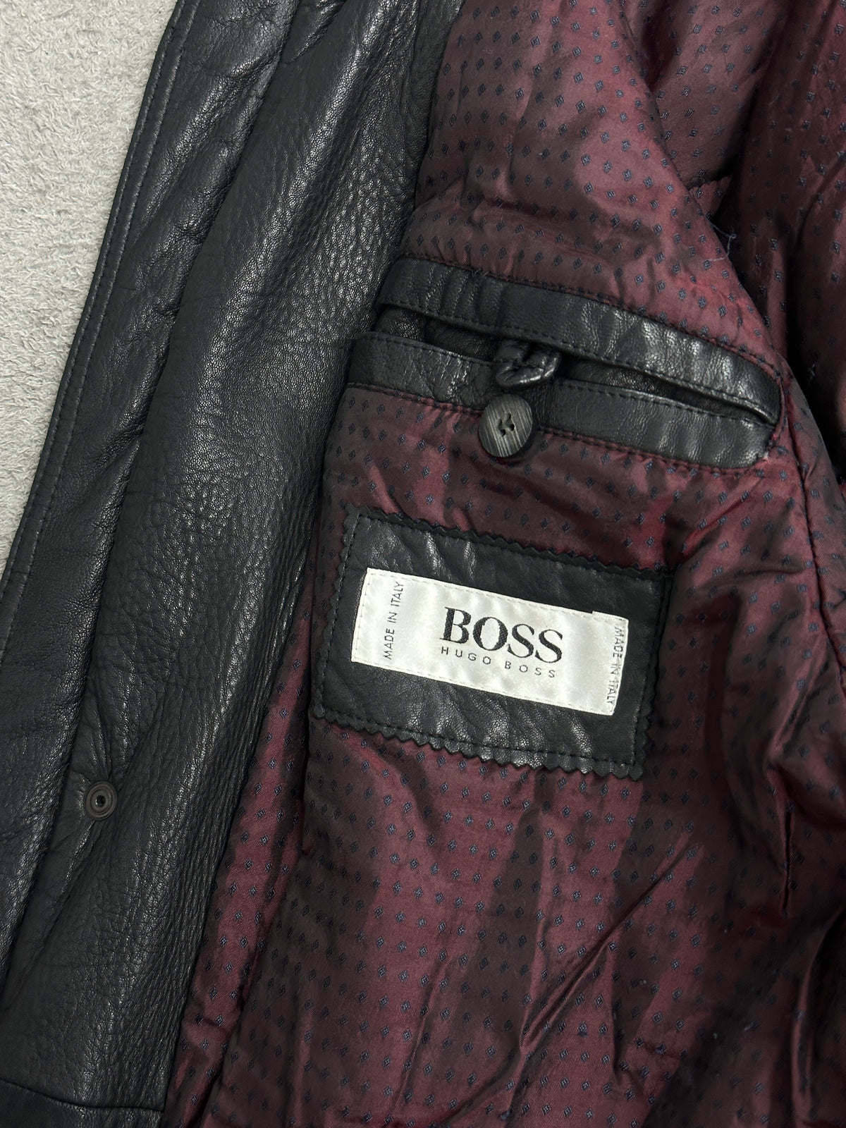 [54] 80s HUGO BOSS High Neck Leather Coat