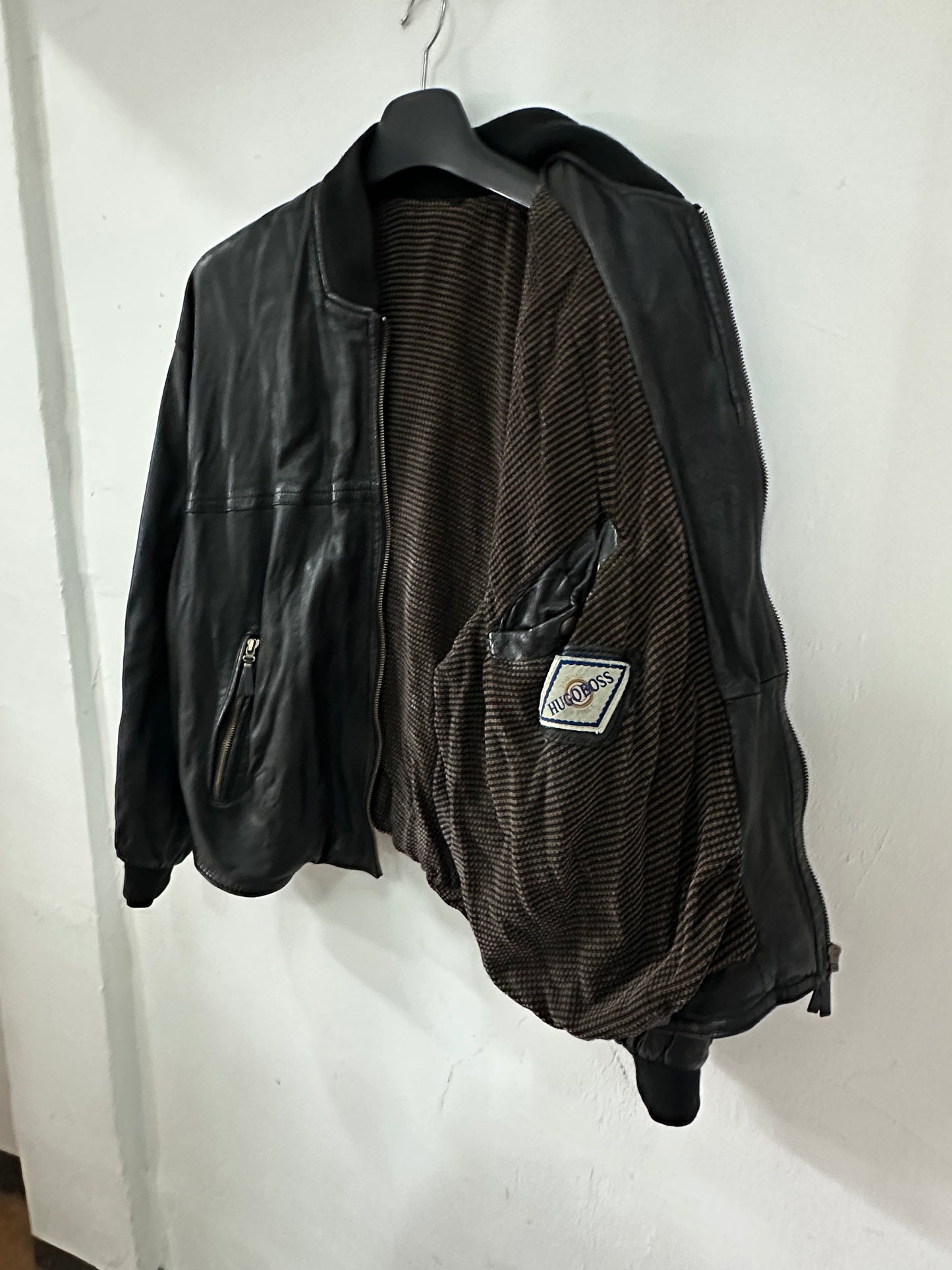 [52] 80s HUGO BOSS Leather Bomber Jacket
