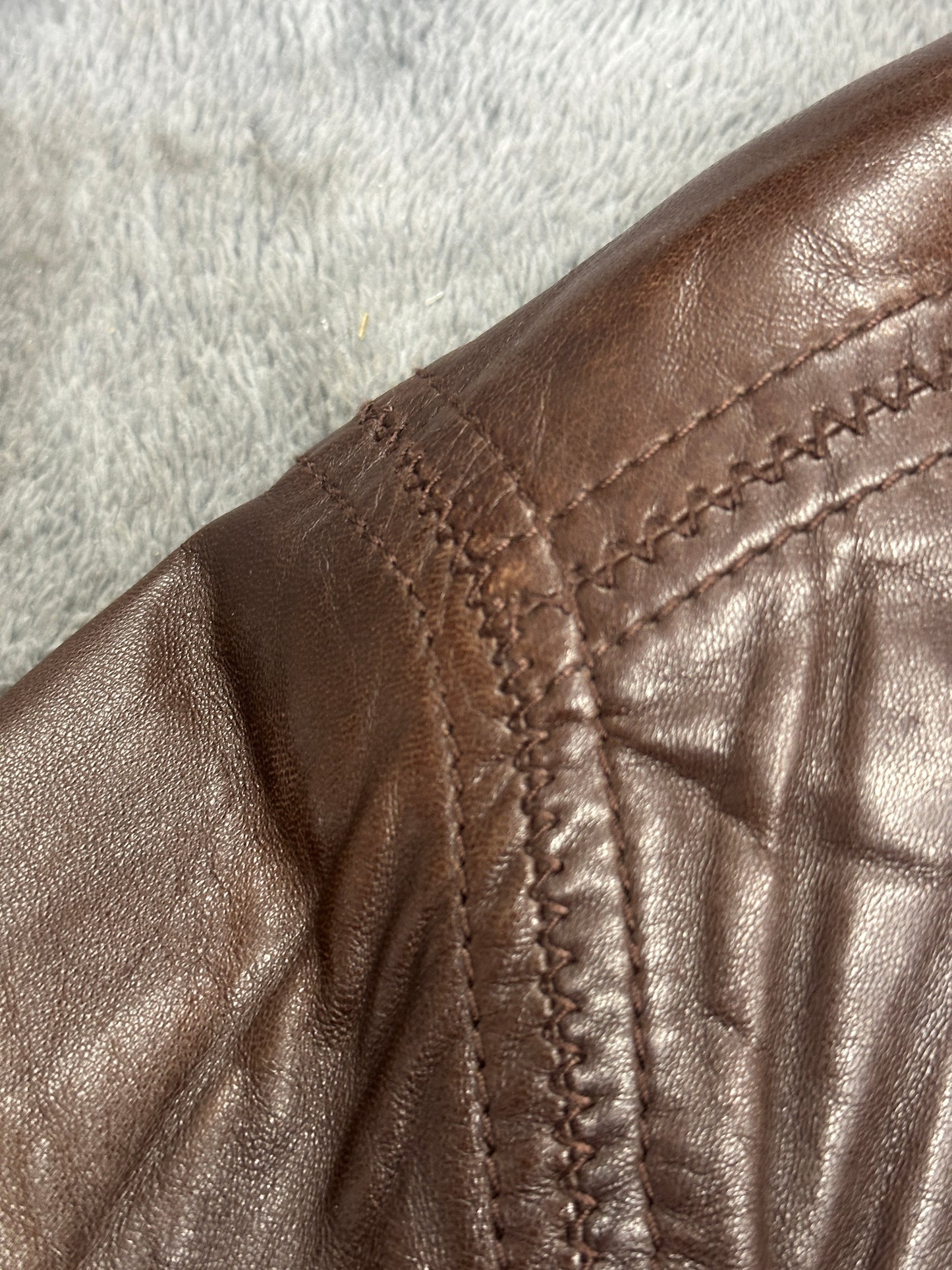 [50] 80s HUGO BOSS Brown Leather Bomber Jacket