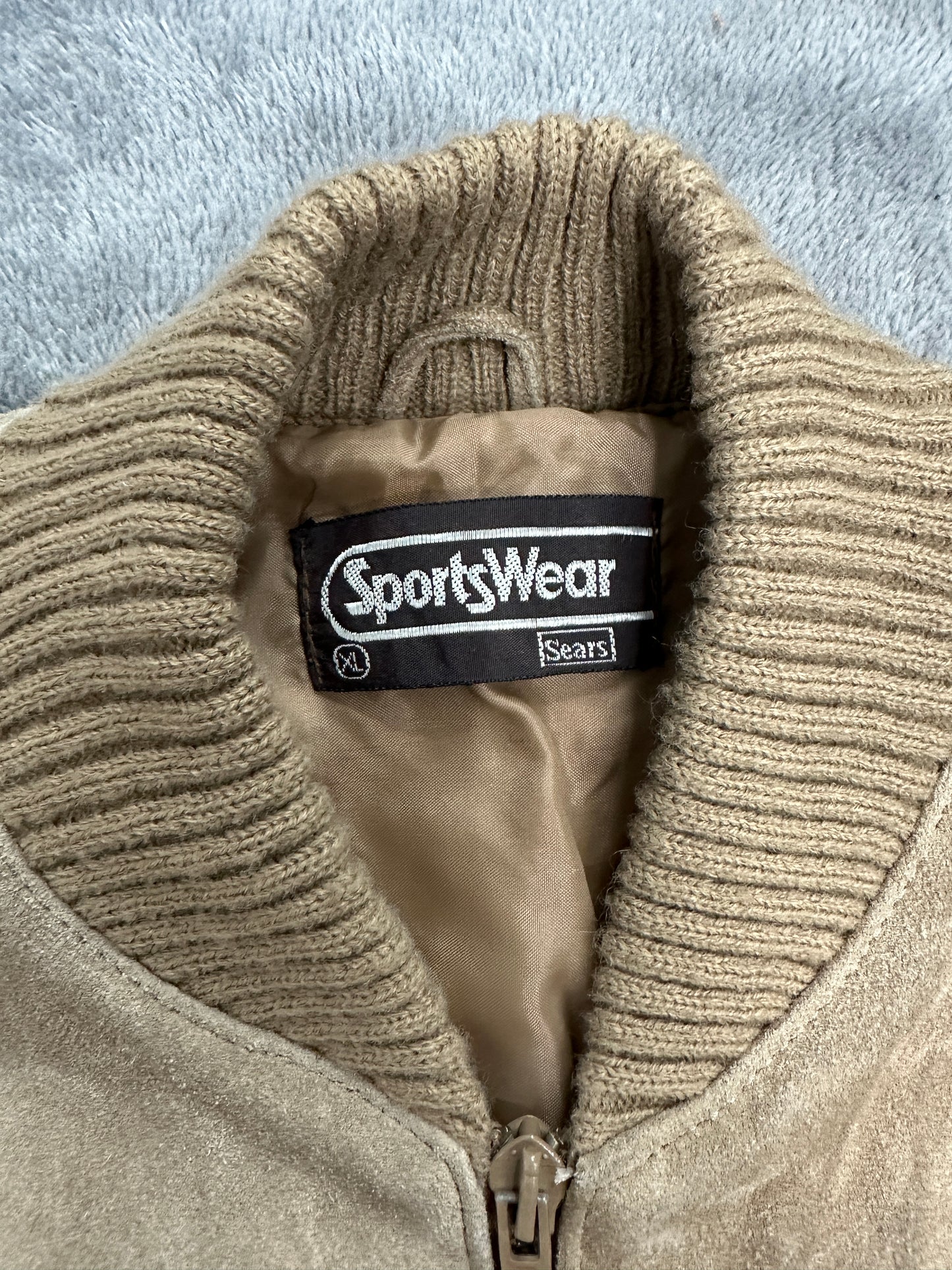 [XL] 80s Sears SportsWear Knit Suede Jacket
