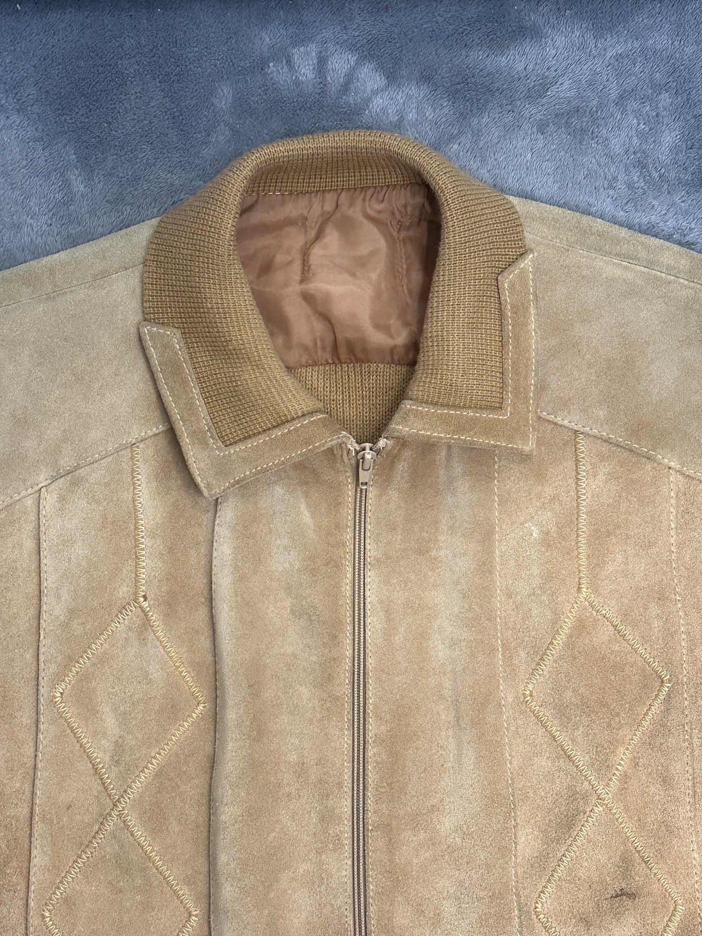 [L] 80s Unknown Knit Suede Jacket