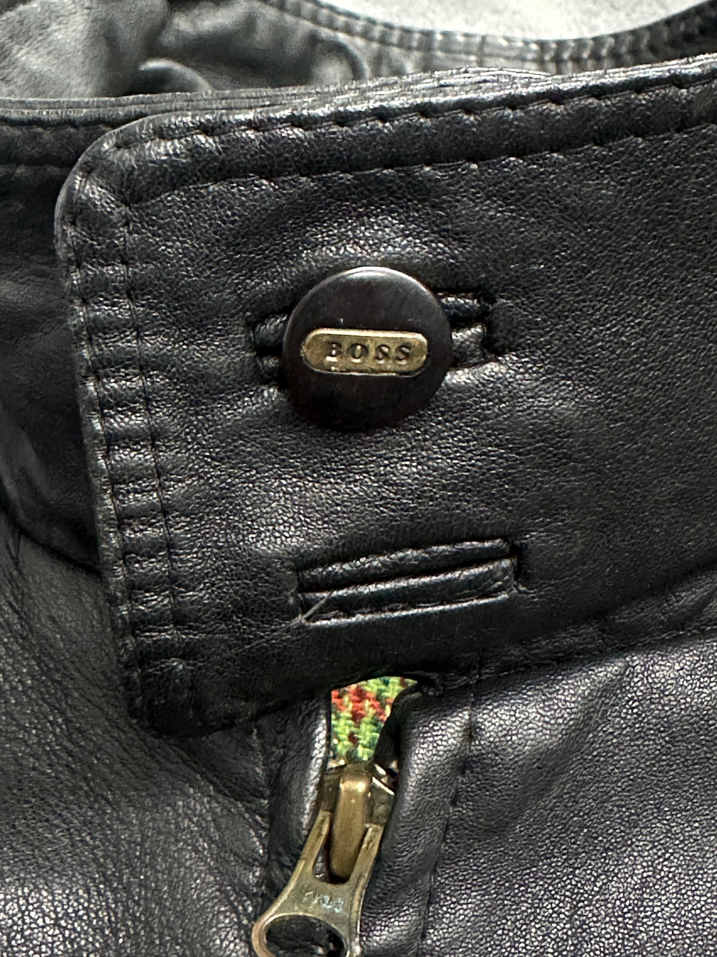 [XL] 80s HUGO BOSS Leather Bomber Jacket