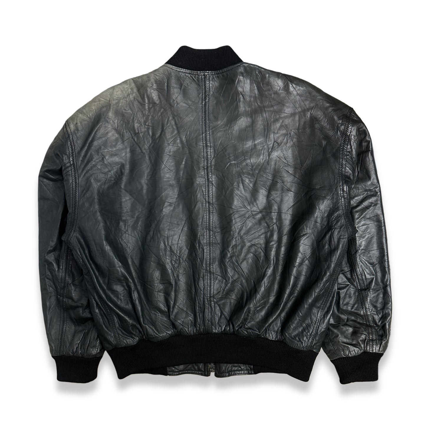 [XL] 80s HUGO BOSS Leather Bomber Jacket