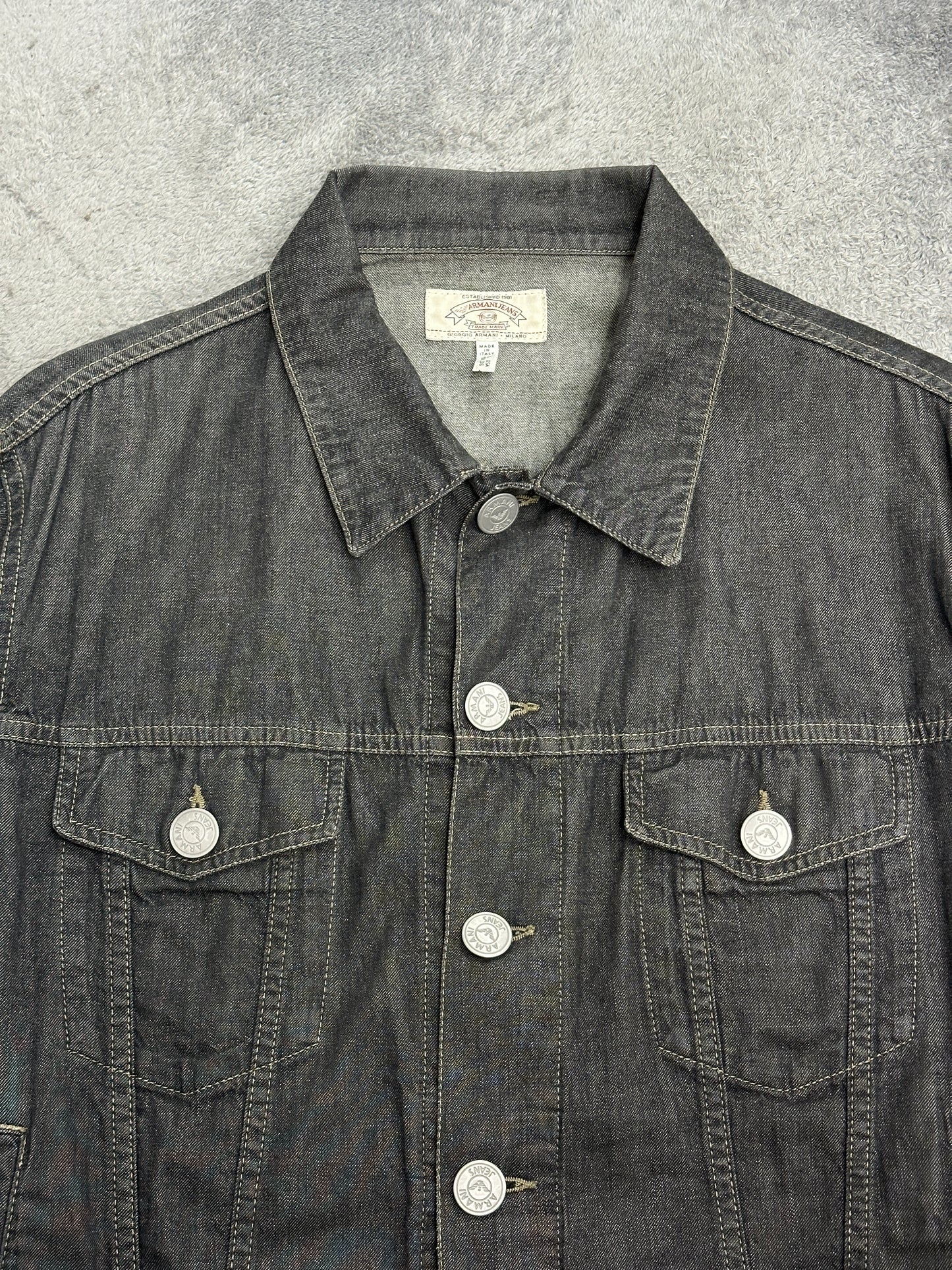 [L] 00s Armani Jeans Black Trucker Denim Jacket