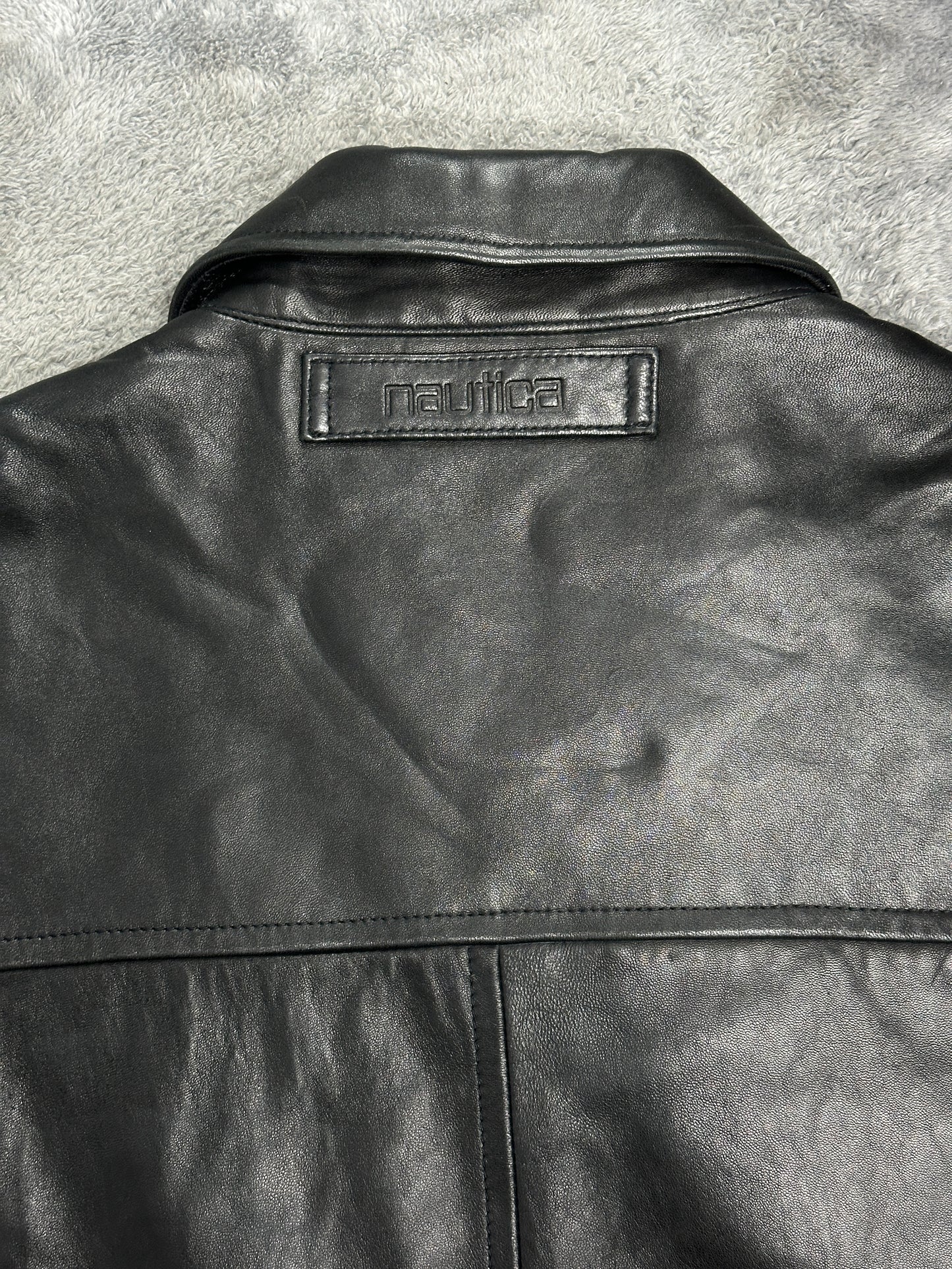 [44] 90s Nautica Leather Bomber Jacket