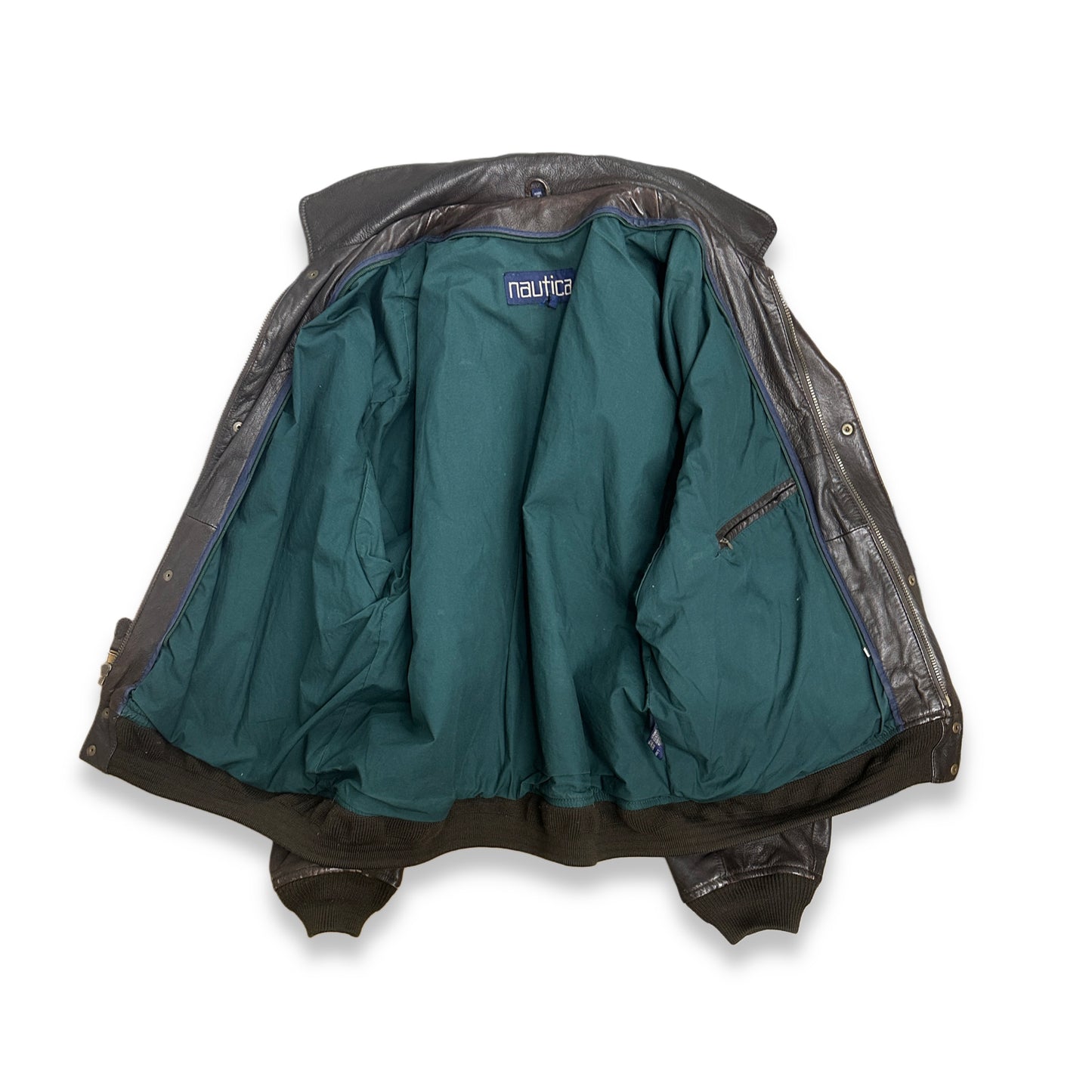 [44] 90s Nautica Brown Leather Bomber Jacket