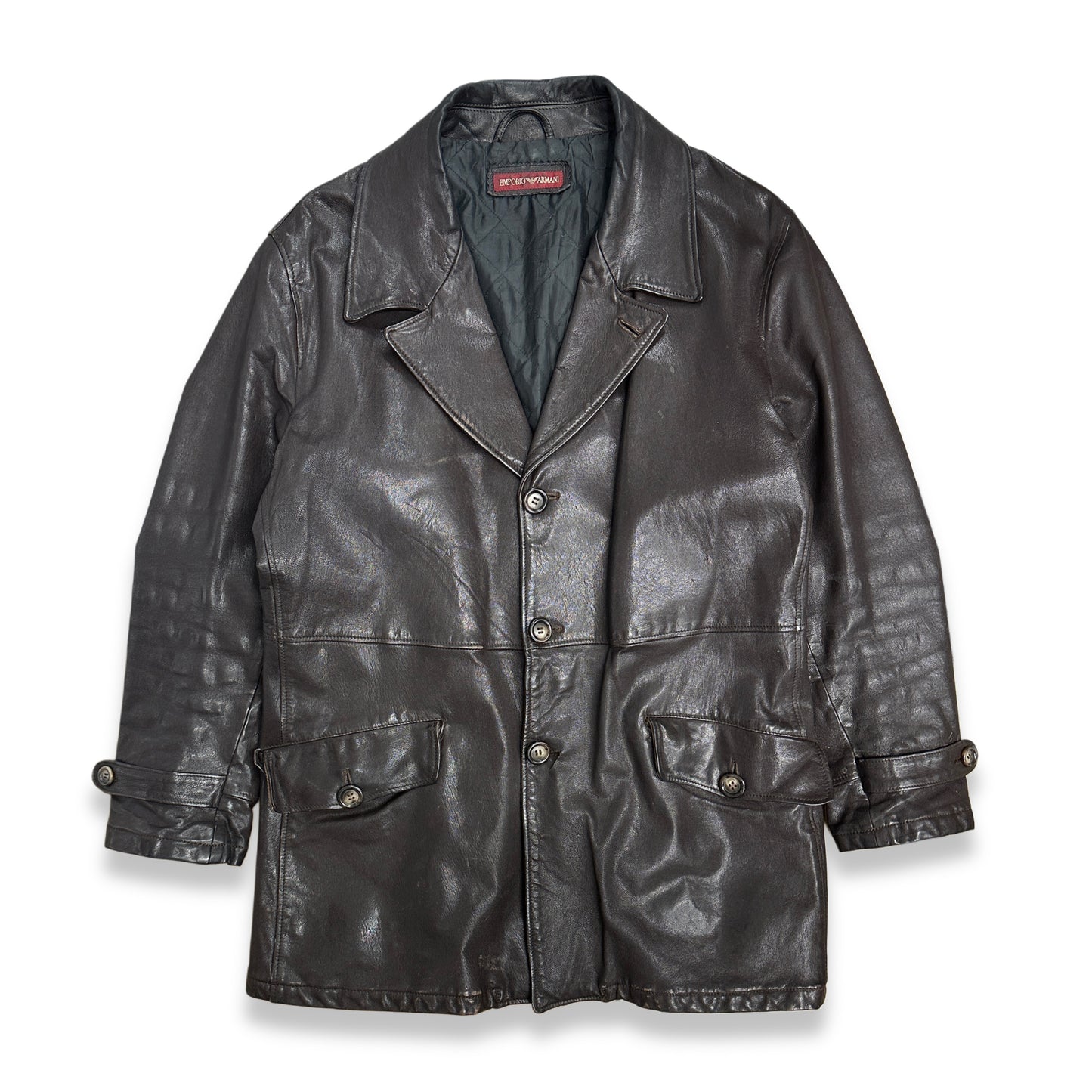 [L] 90s Emporio Armani Double Breast Leather Jacket