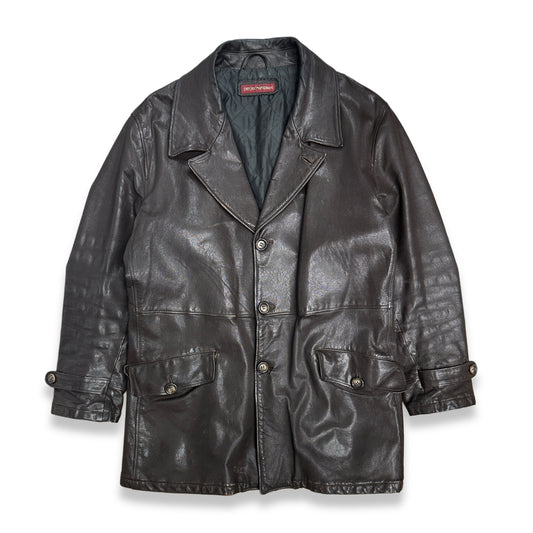 [L] 90s Emporio Armani Double Breast Leather Jacket