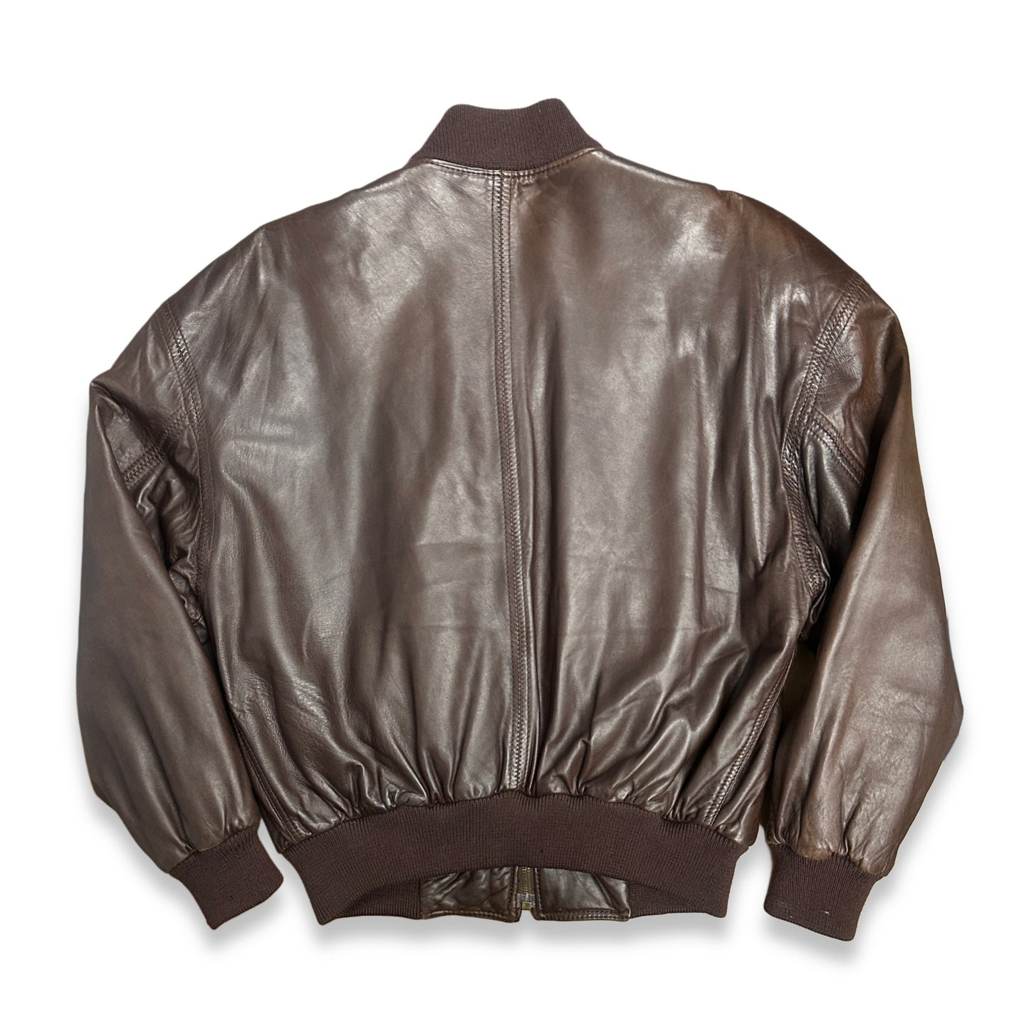 [50] 80s HUGO BOSS Brown Leather Bomber Jacket