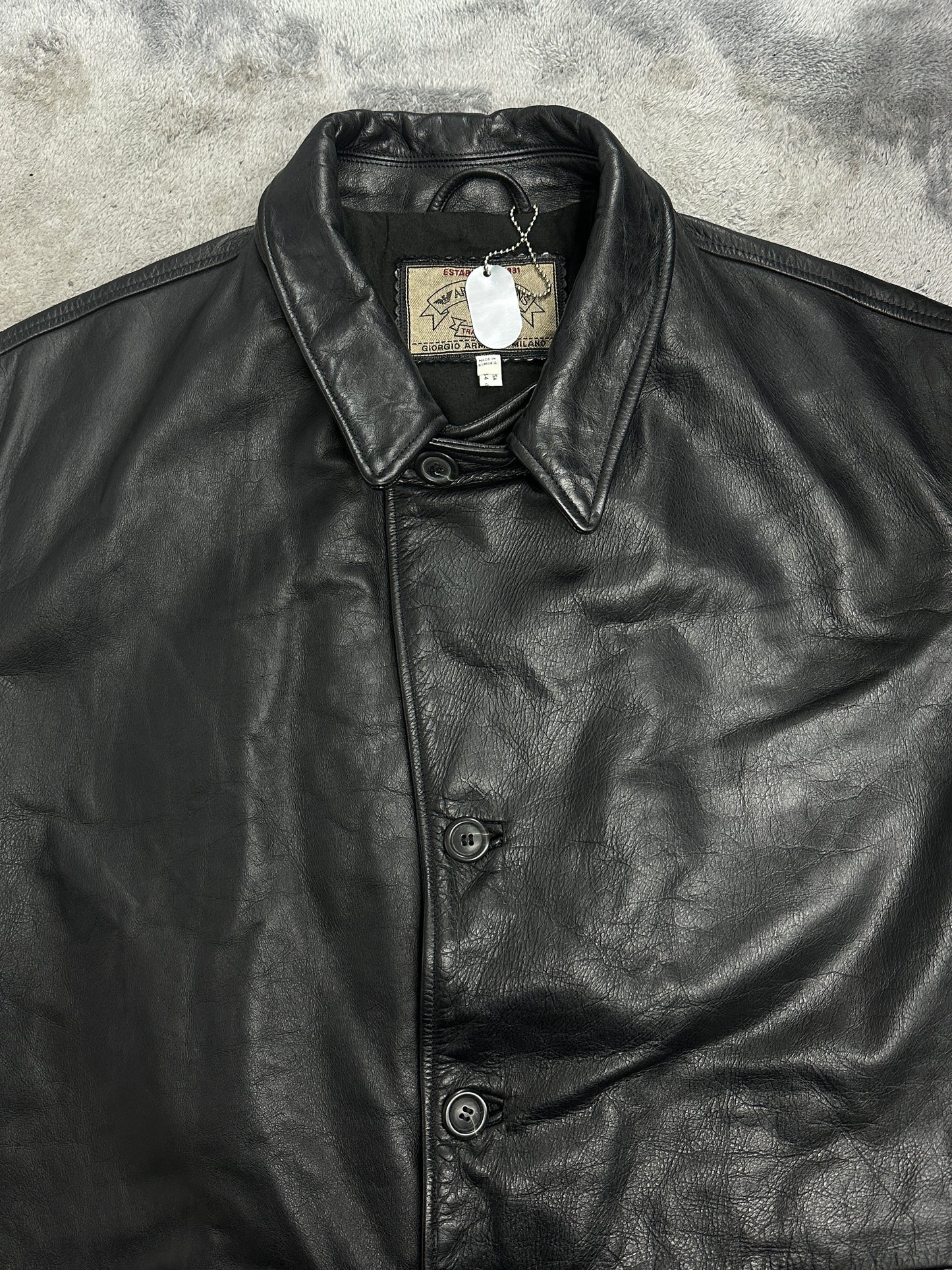 [50] 80s Armani Jeans Leather Jacket