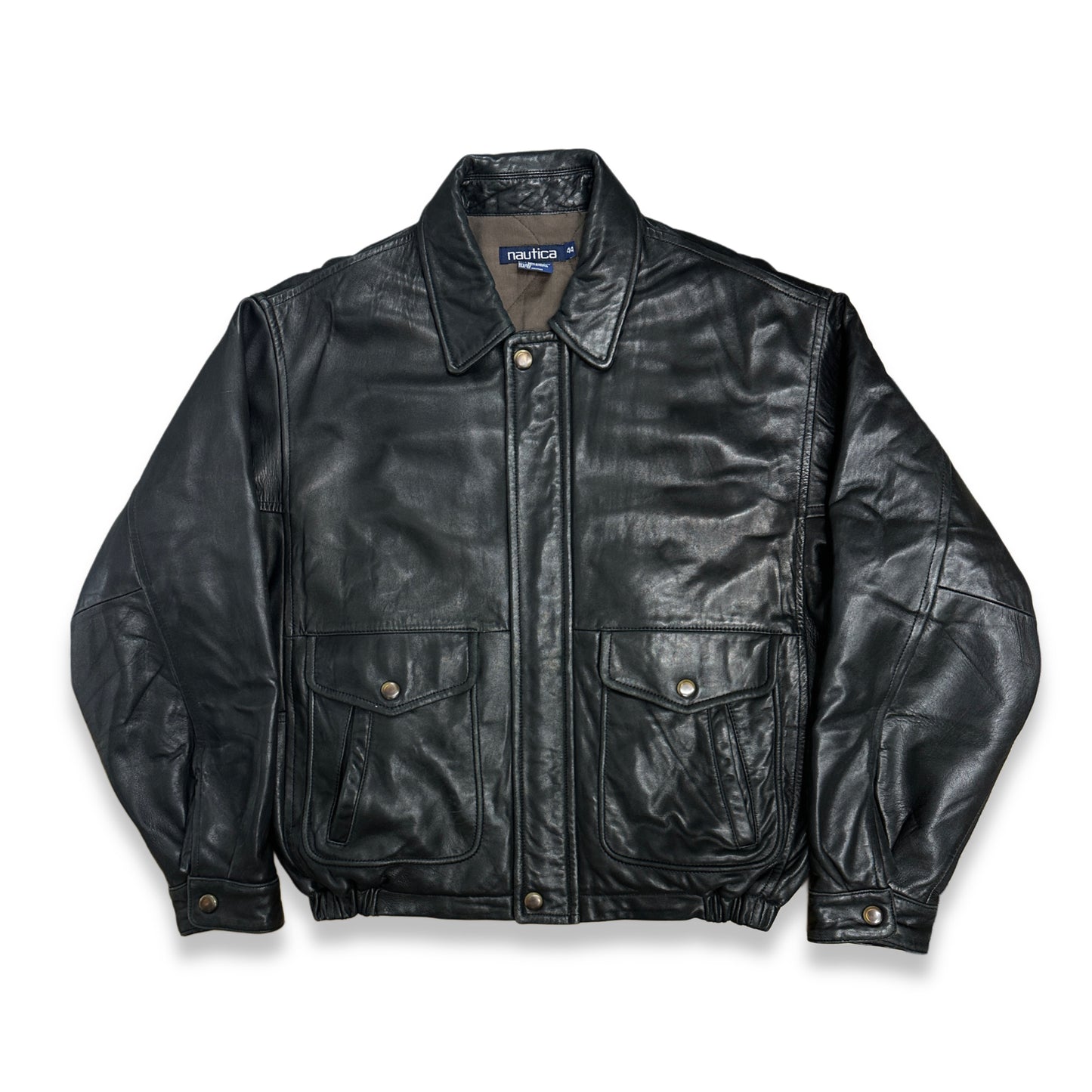 [44] 90s Nautica Leather Bomber Jacket