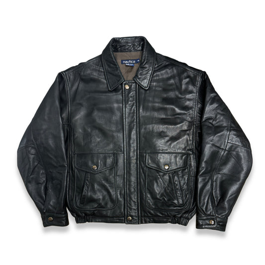 [44] 90s Nautica Leather Bomber Jacket