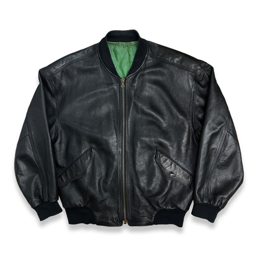 [XL] 90s HUGO BOSS Leather Bomber Jacket