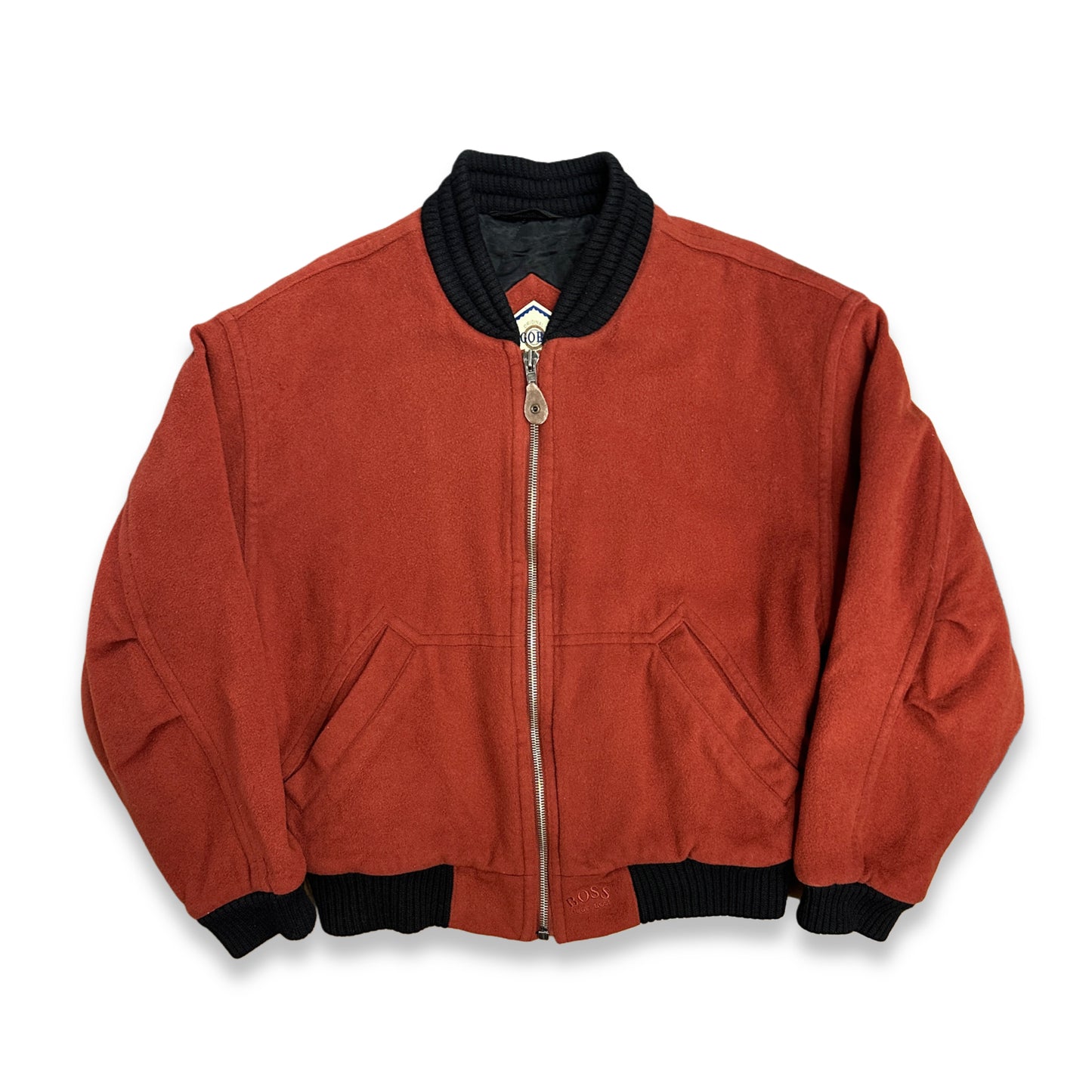 [L] 80s HUGO BOSS Orange Cashmere Bomber Jacket