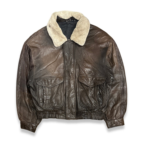 [44] 90s HUGO BOSS Aviator Leather Jacket