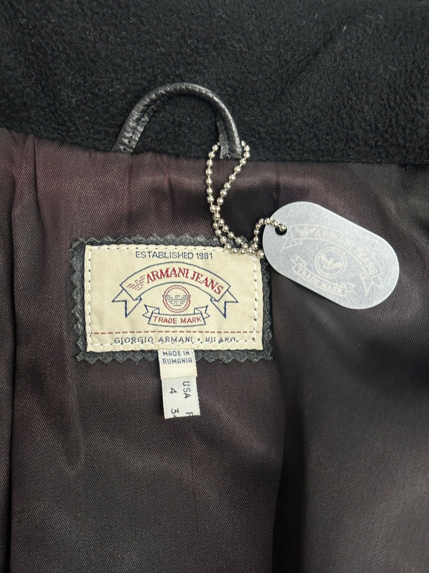 [M] 90s Armani Jeans Leather Jacket