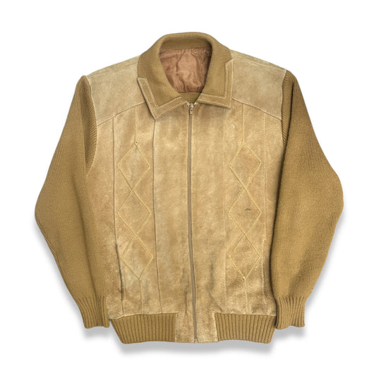[L] 80s Unknown Knit Suede Jacket