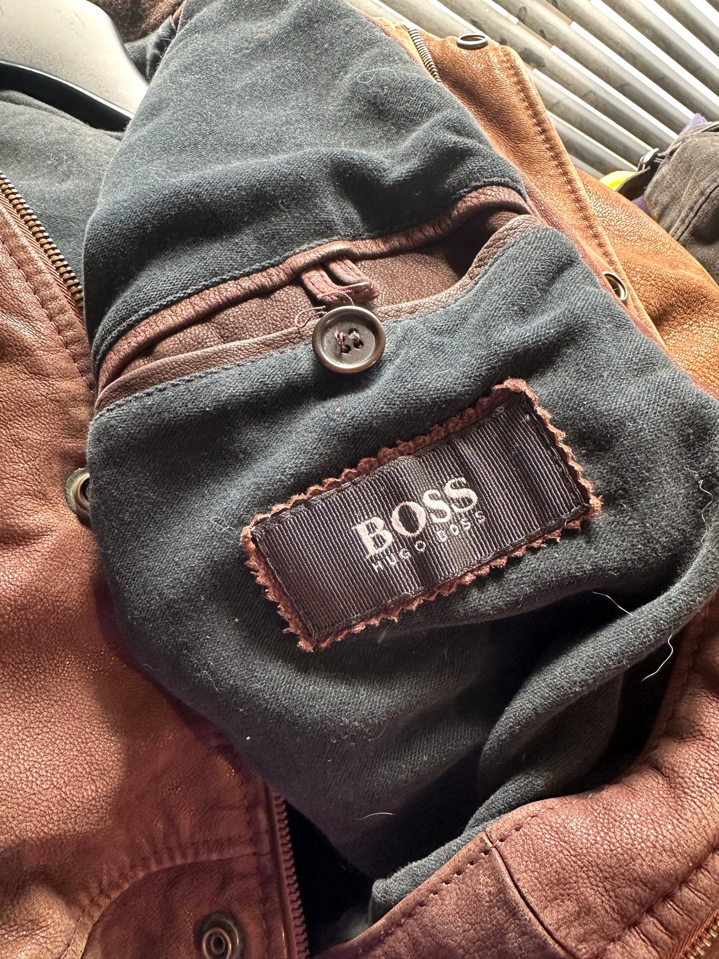 [50] 90s HUGO BOSS Brown Leather Jacket