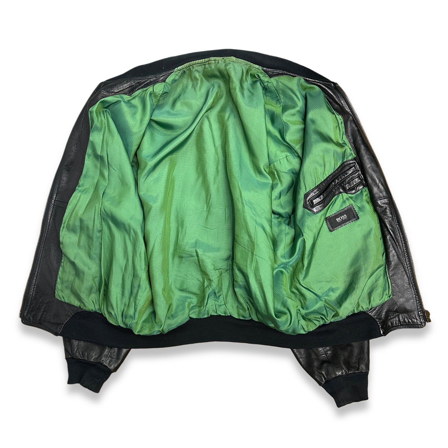 [XL] 90s HUGO BOSS Leather Bomber Jacket