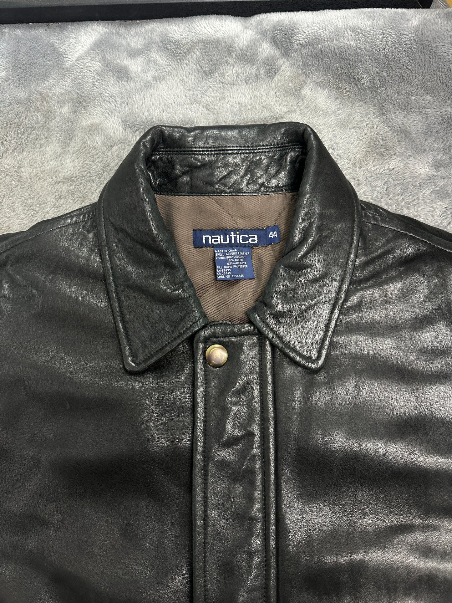[44] 90s Nautica Leather Bomber Jacket