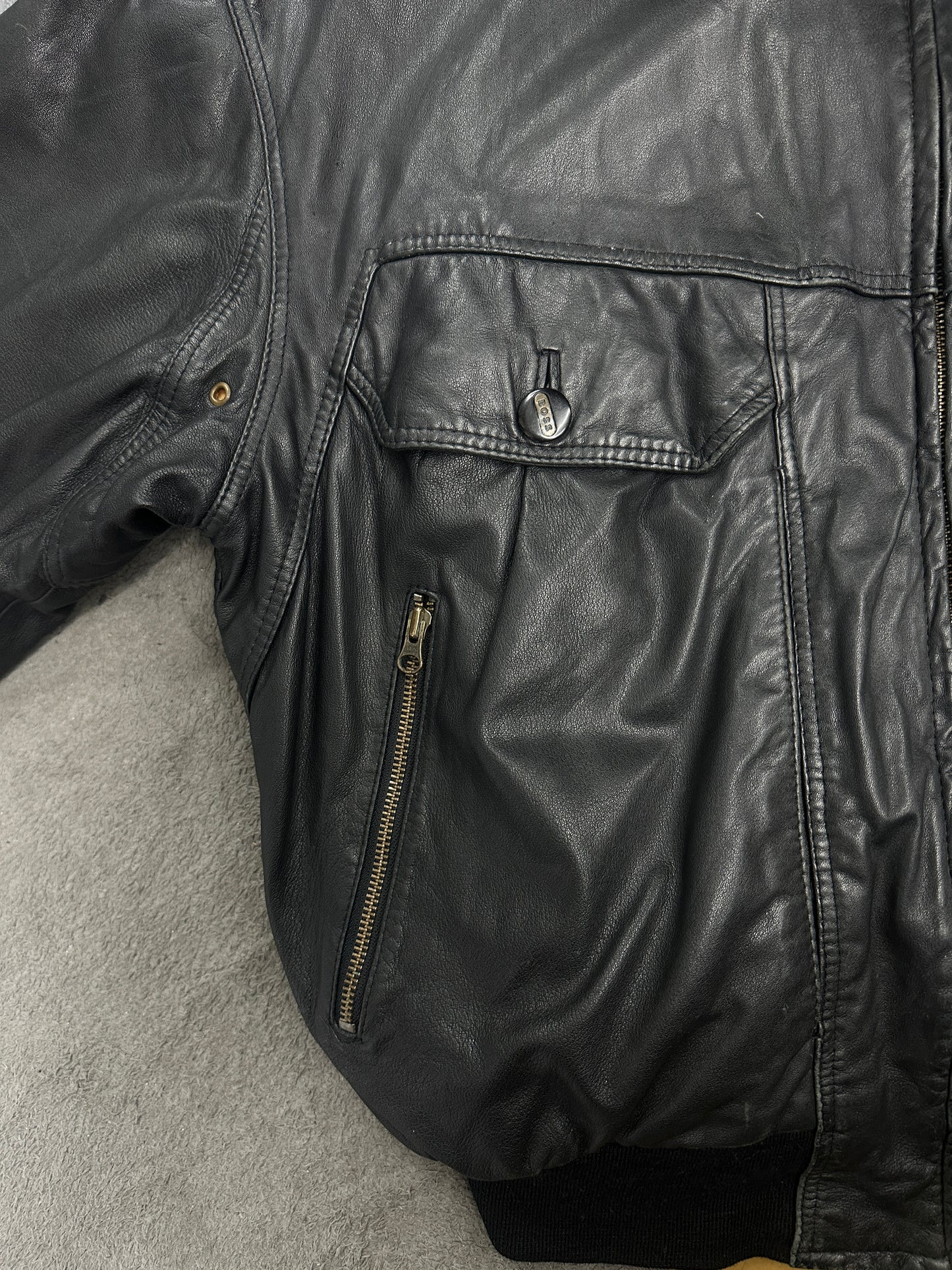 [XL] 80s HUGO BOSS Leather Bomber Jacket
