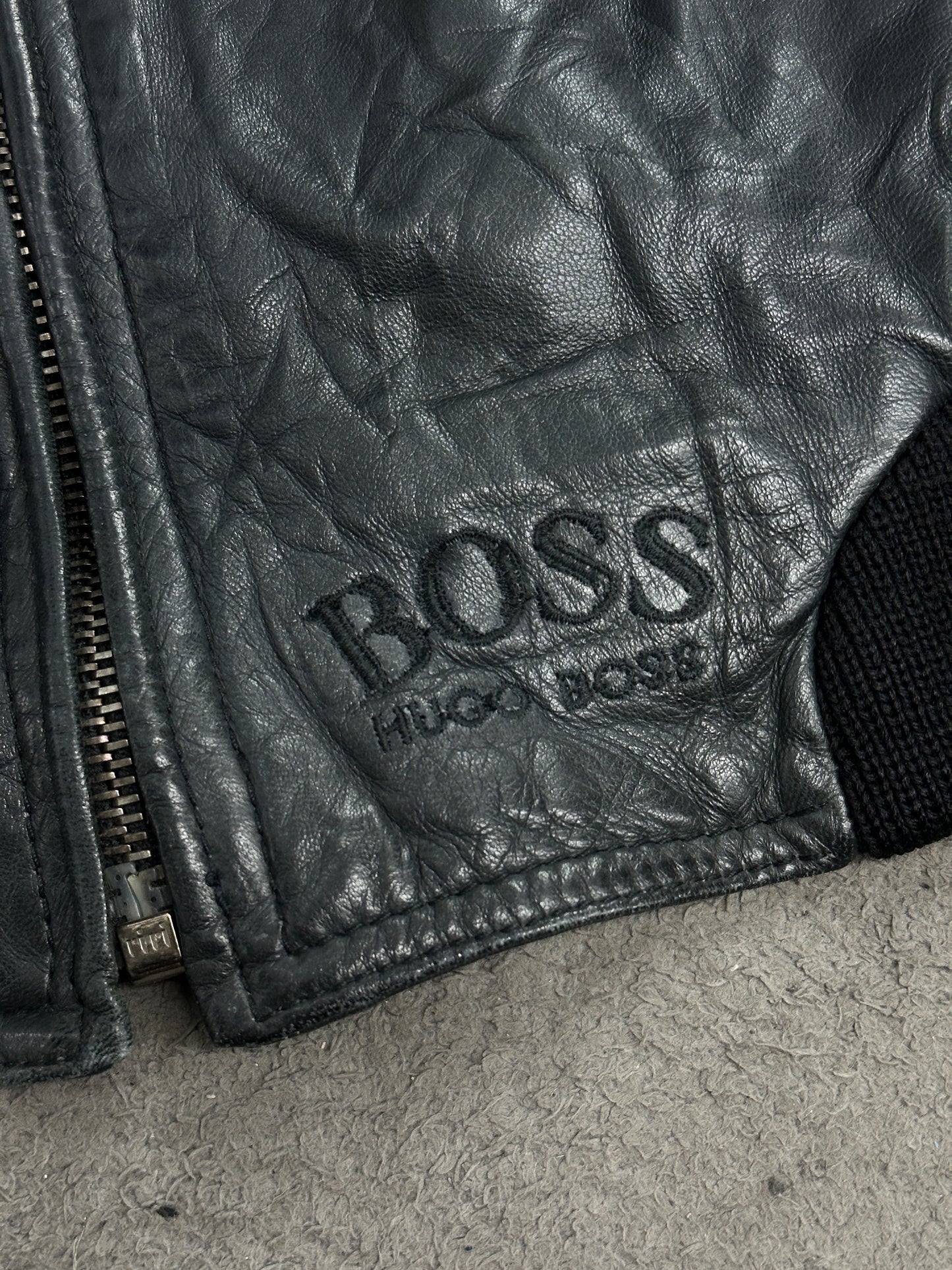 [XL] 80s HUGO BOSS Leather Bomber Jacket