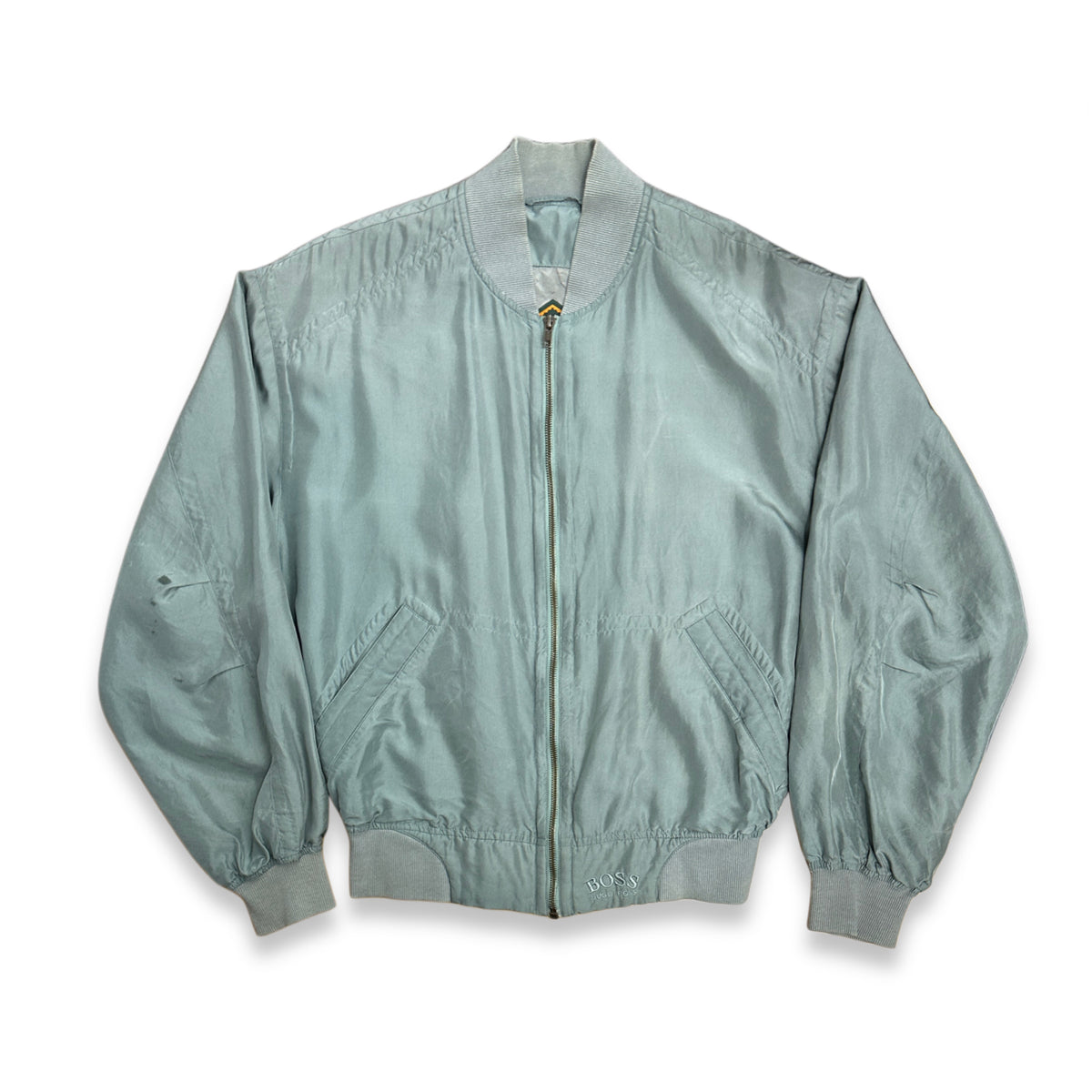 [50] 80s HUGO BOSS Silk Bomber Jacket Sage Green