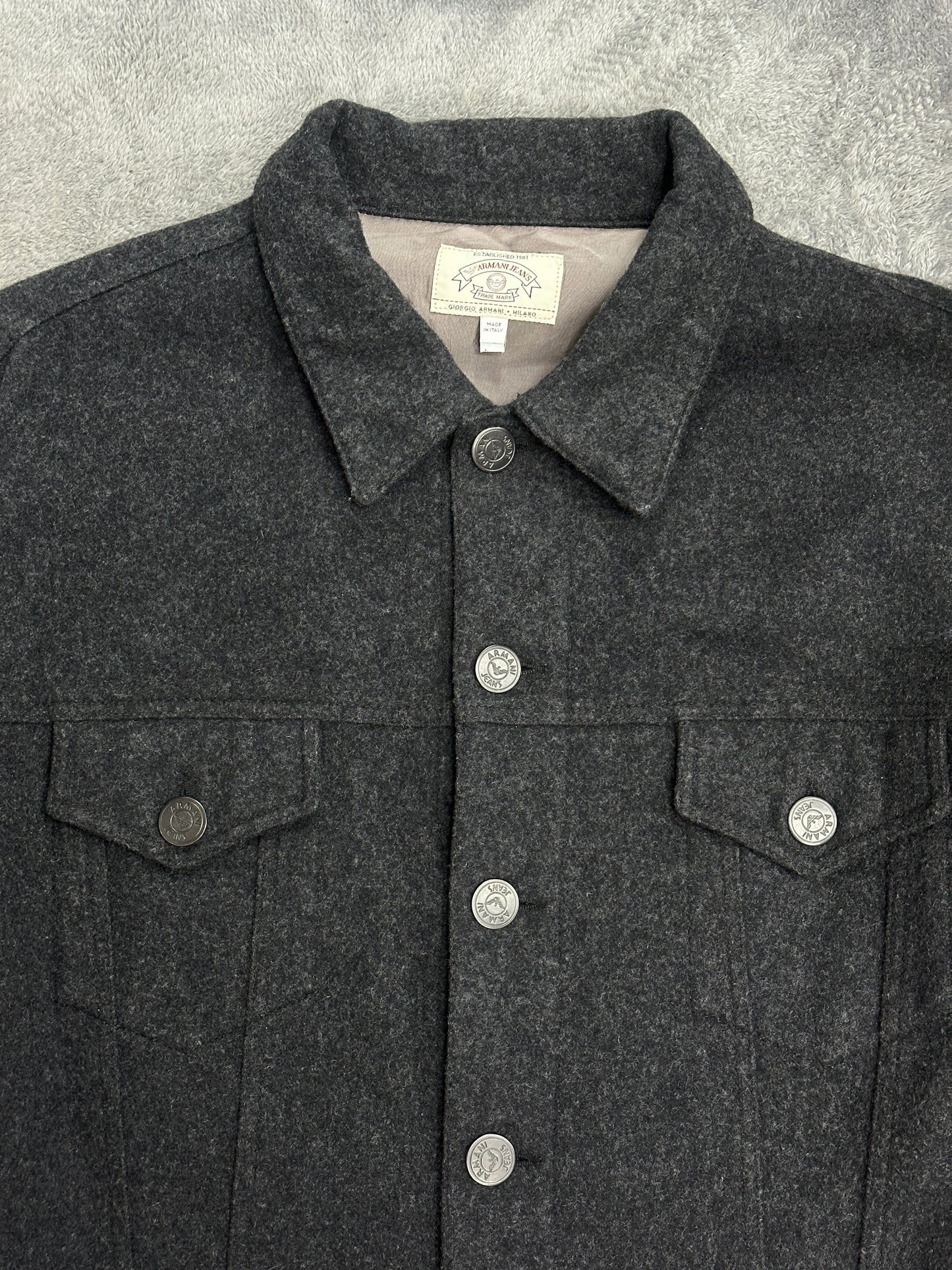 [XL] 90s Armani Jeans Wool Trucker Jacket