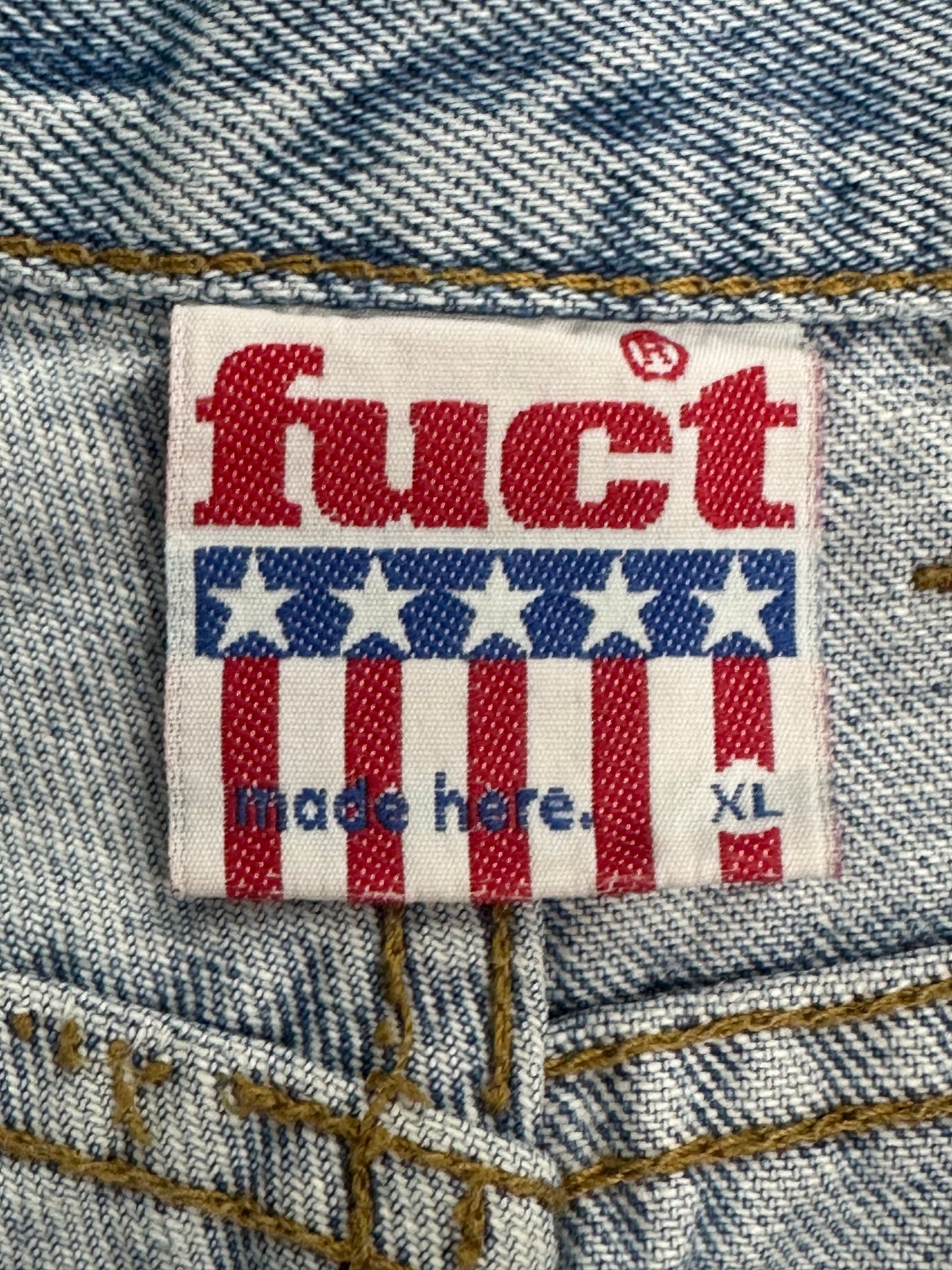 [XL] Early 90s FUCT Circle Logo Denim Shorts