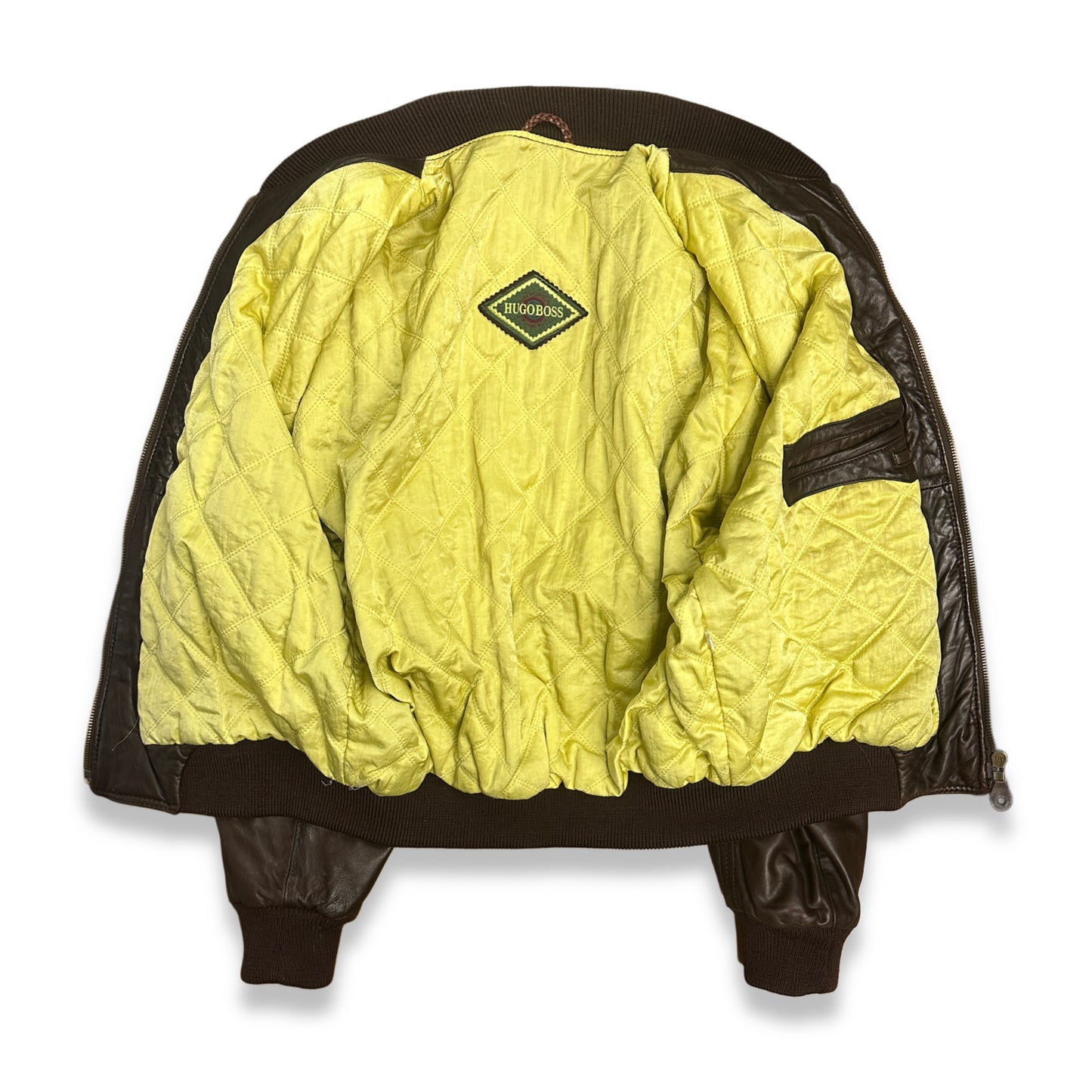 [50] 80s HUGO BOSS Brown Leather Bomber Jacket