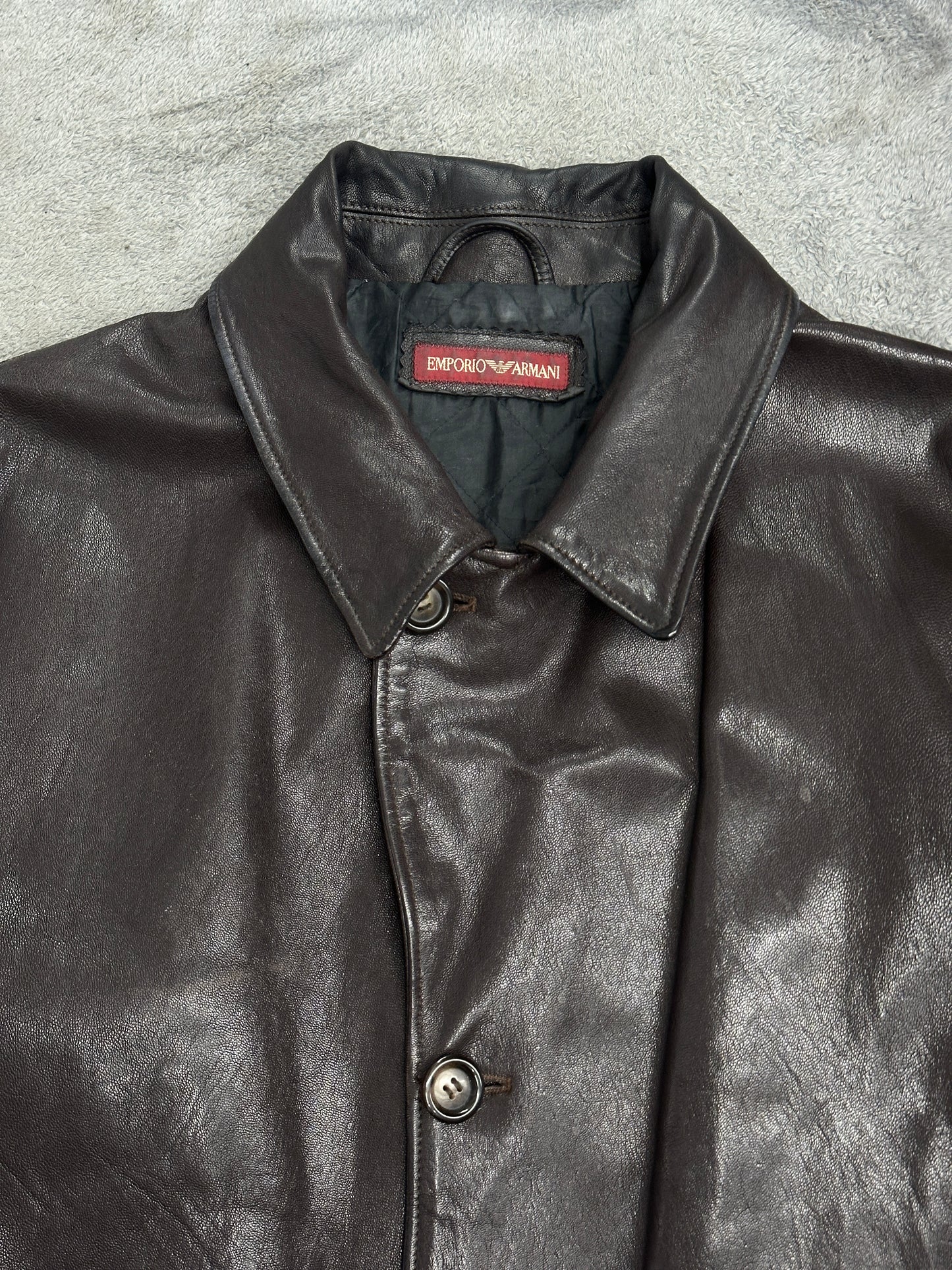 [L] 90s Emporio Armani Double Breast Leather Jacket