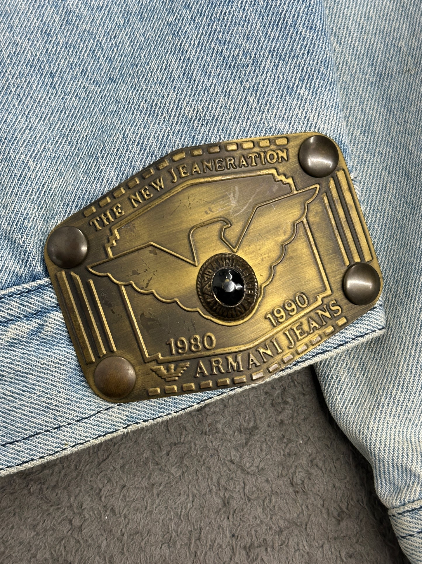 [M] 80s Armani Jeans Denim Trucker Jacket