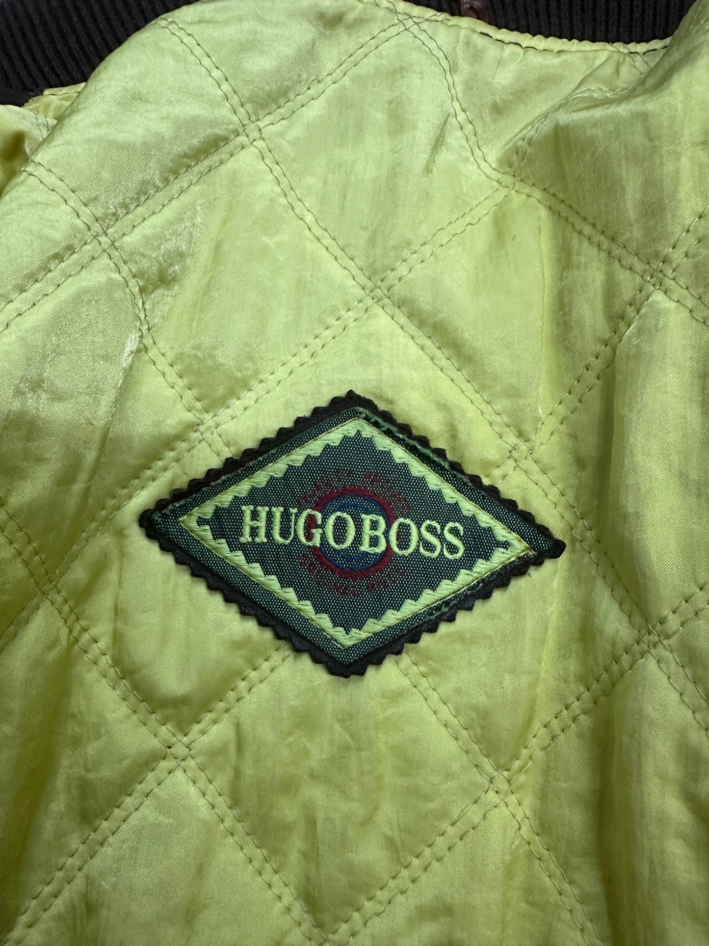 [50] 80s HUGO BOSS Brown Leather Bomber Jacket
