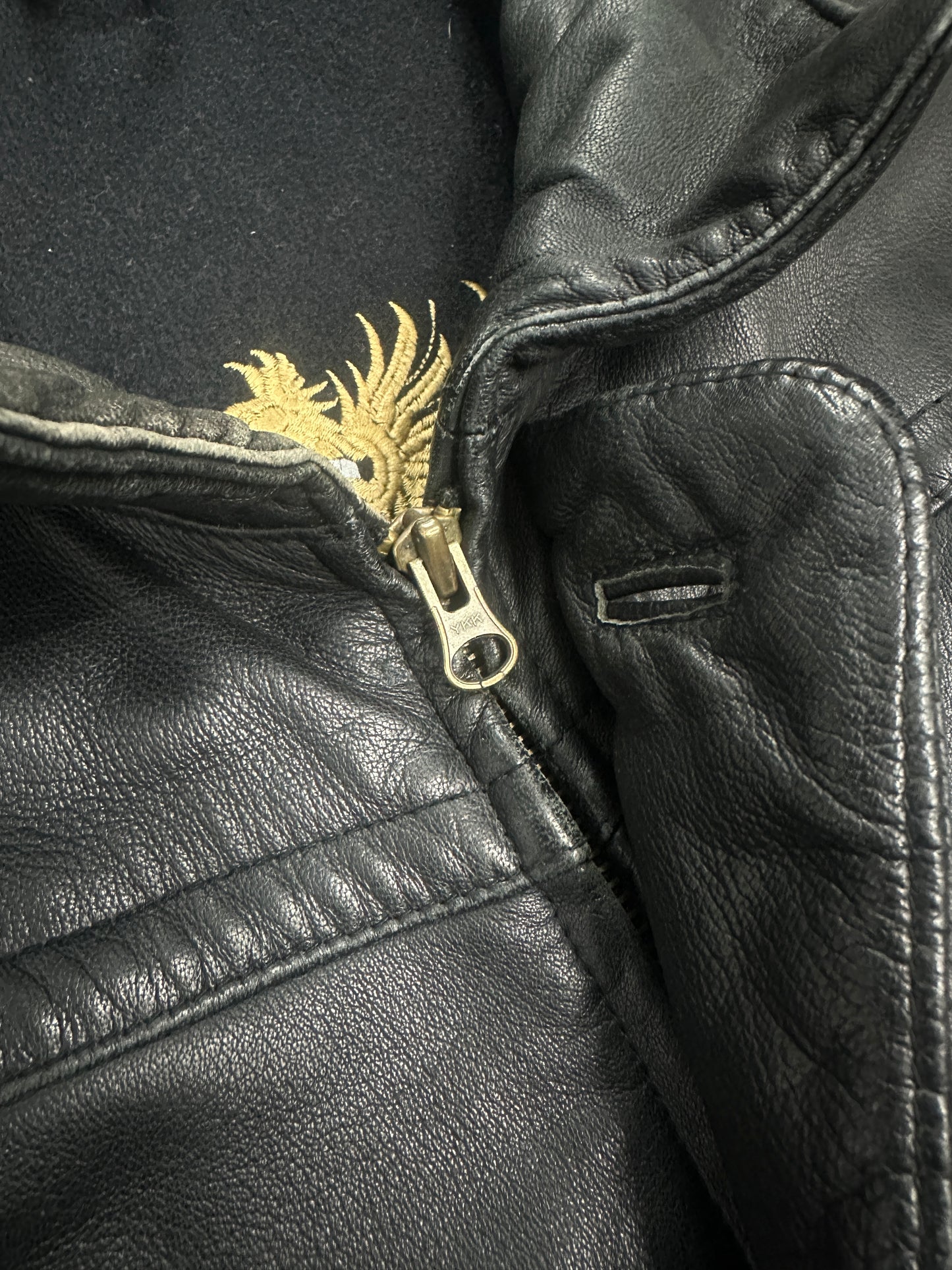 [54] 80s HUGO BOSS Leather Car Coat