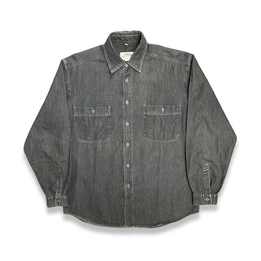 [M] 90s Armani Jeans Black Denim Shirt
