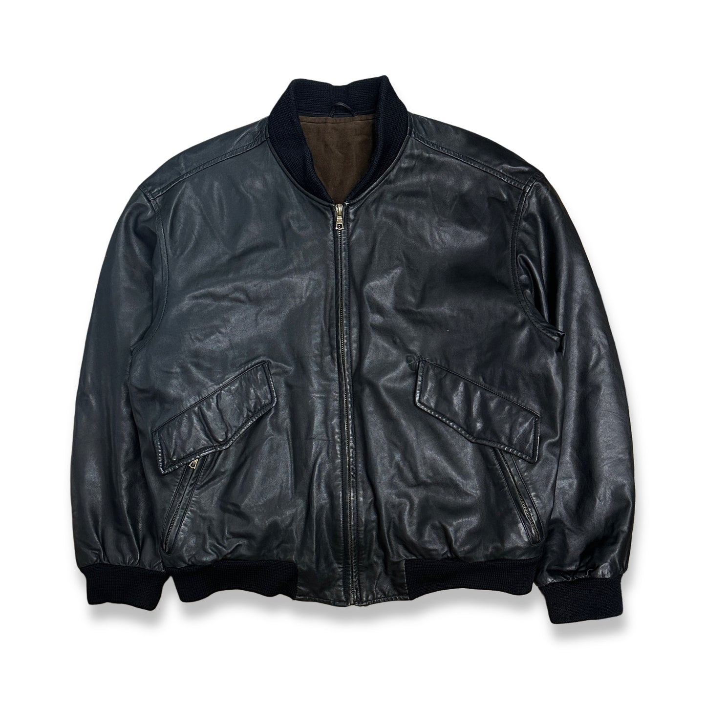 [48] 90s HUGO BOSS Leather Bomber Jacket