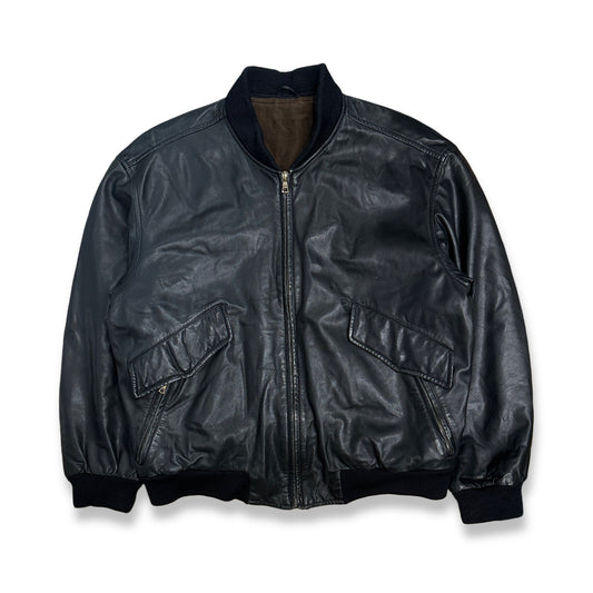 [48] 90s HUGO BOSS Leather Bomber Jacket